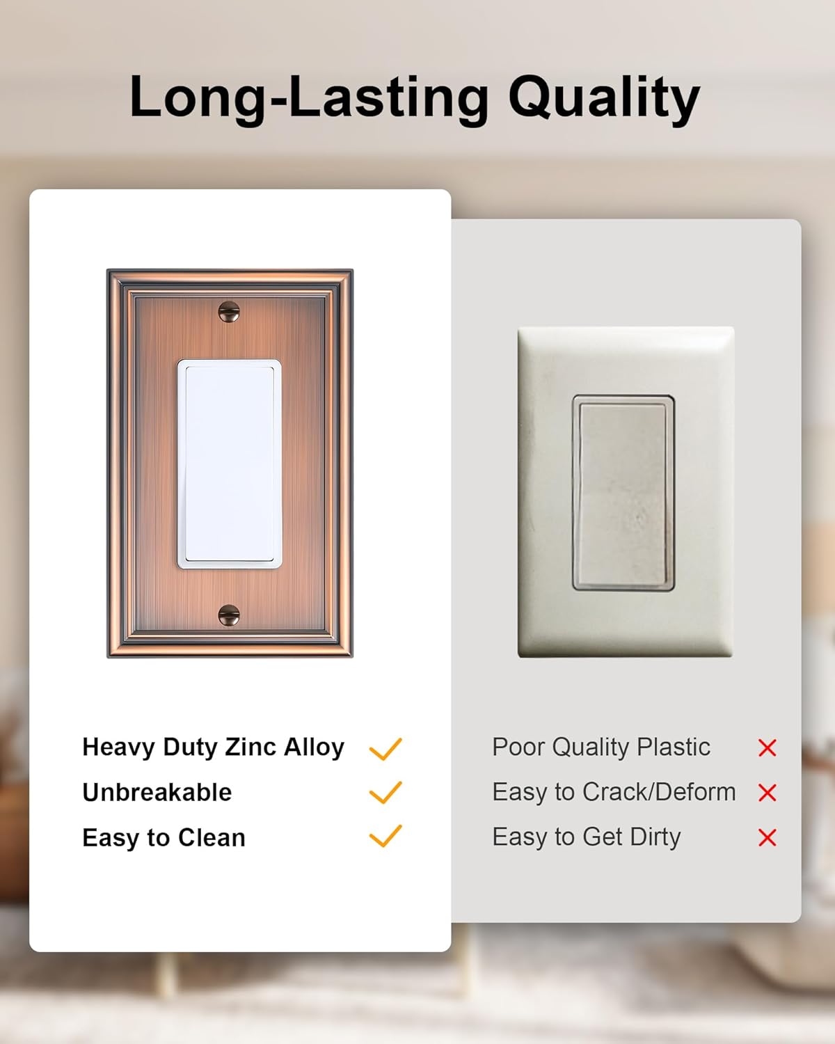 2-Pack Decorator Outlet Cover Plate, Antique Copper Decorative Switch Plates and Outlet Covers, Durable Zinc Alloy Wall Plates for Electrical Outlets, Receptacle, GFCI Outlet, Dimmer Switch