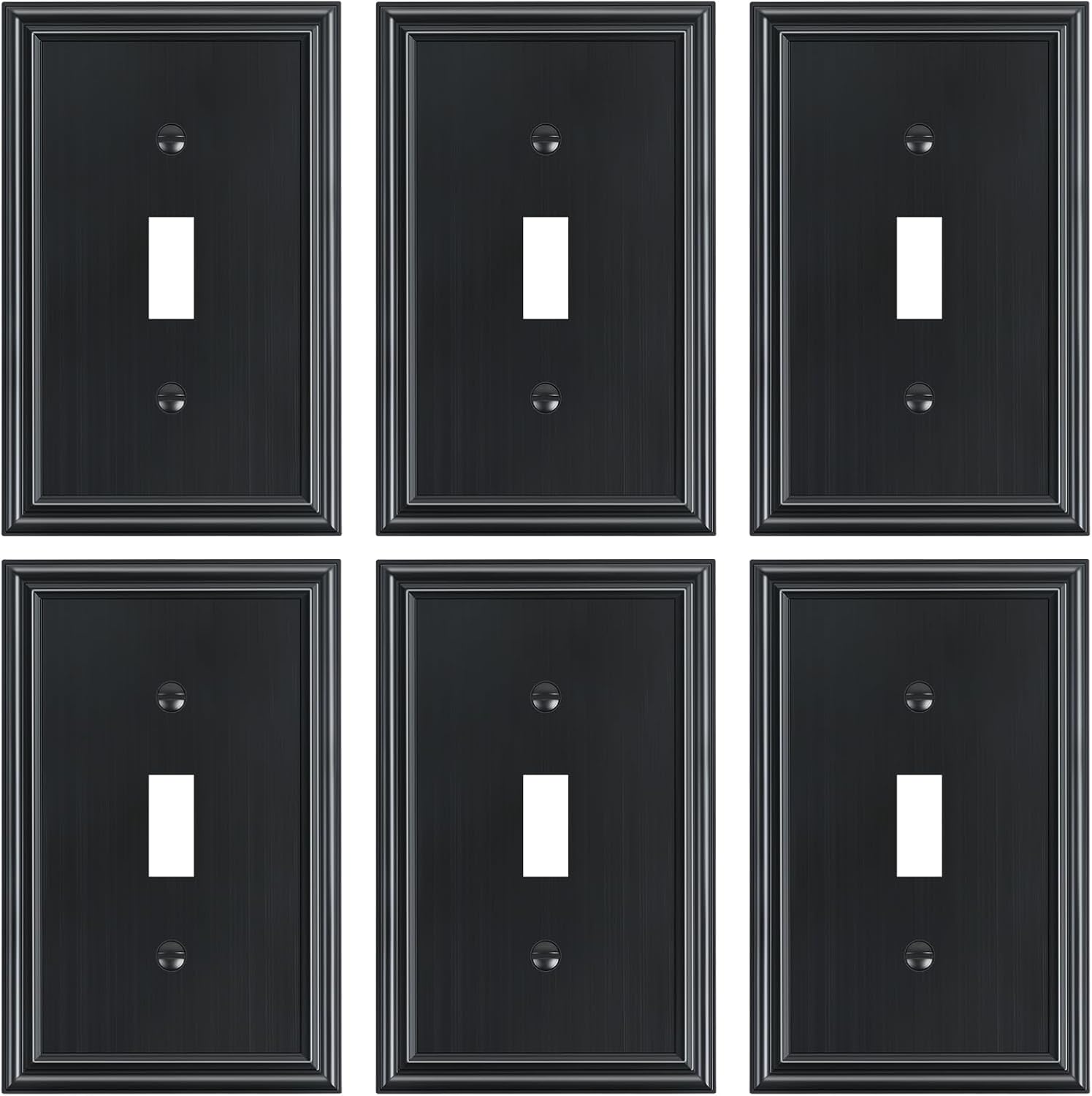 6-Pack Single Toggle Light Switch Cover Plate, Durable Solid Zinc Alloy Decorative Switch Plate Covers, Black 1 Gang Wall Plate, Corrosion Resistant
