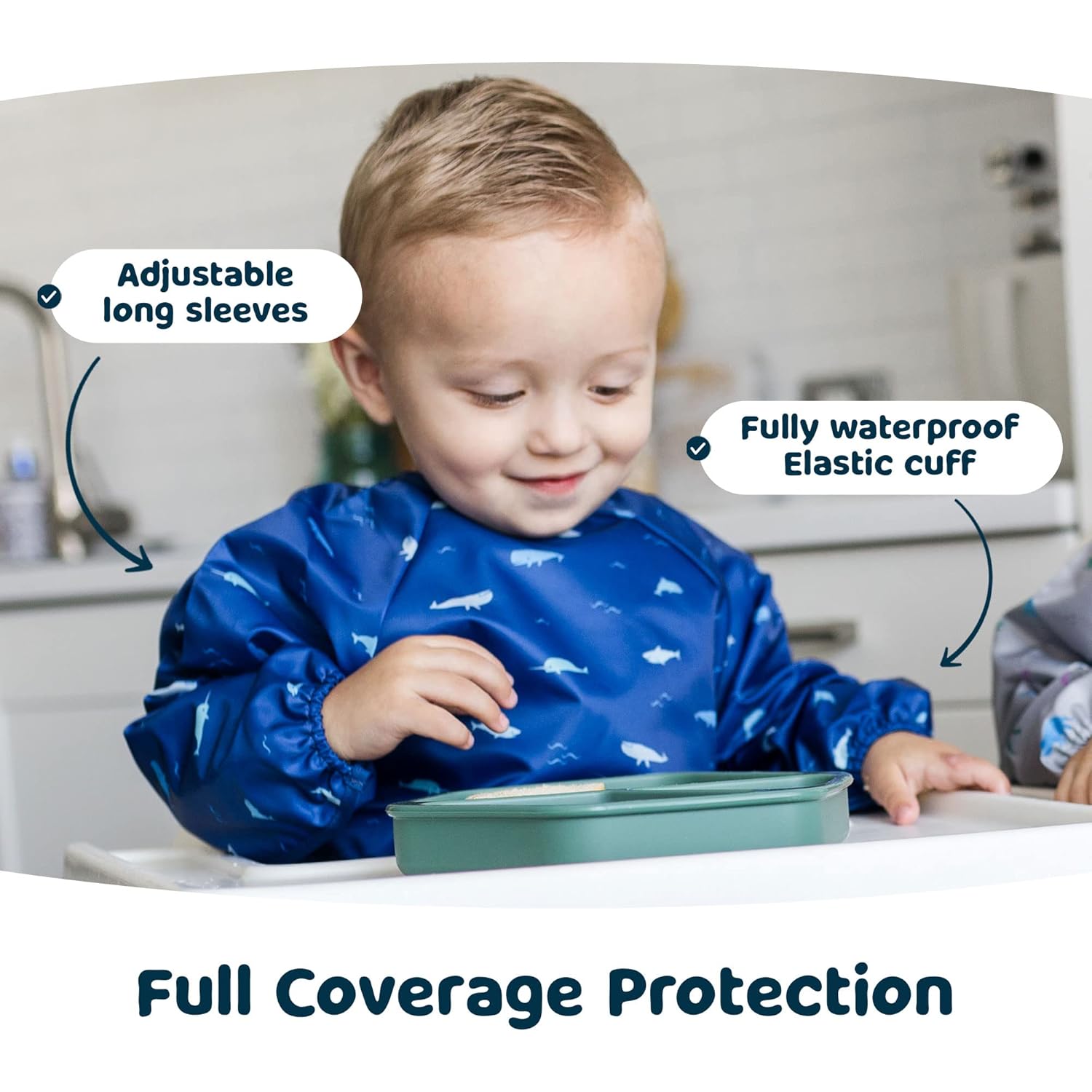 Tiny Twinkle Mess Proof Baby Bib,Waterproof Smock Baby Bib for Eating,Machine Washable Long Sleeve Bib,Baby Led Weaning,Toddler Bib,BLW Supplies(Ocean Life, Large 2-4 Years)