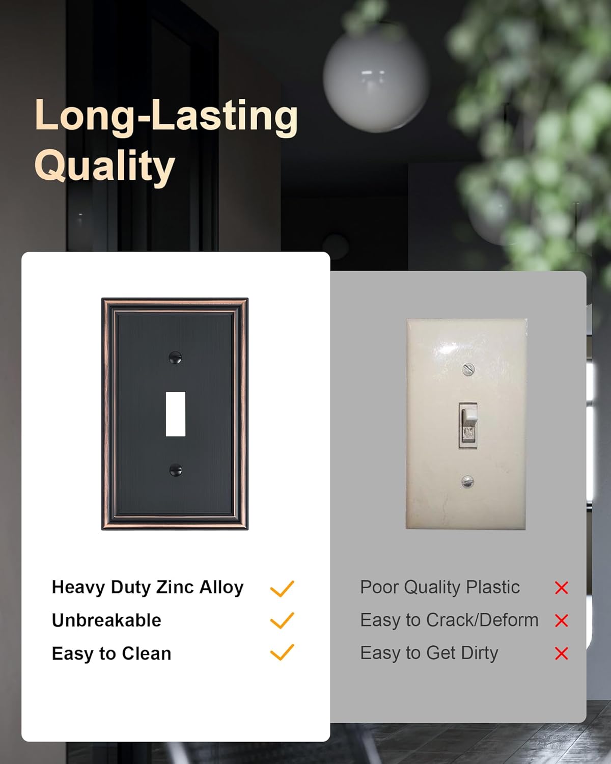 4-Pack Single Toggle Light Switch Cover Plate, Durable Solid Zinc Alloy Decorative Switch Plate Covers, Aged Bronze 1 Gang Wall Plate, Corrosion Resistant