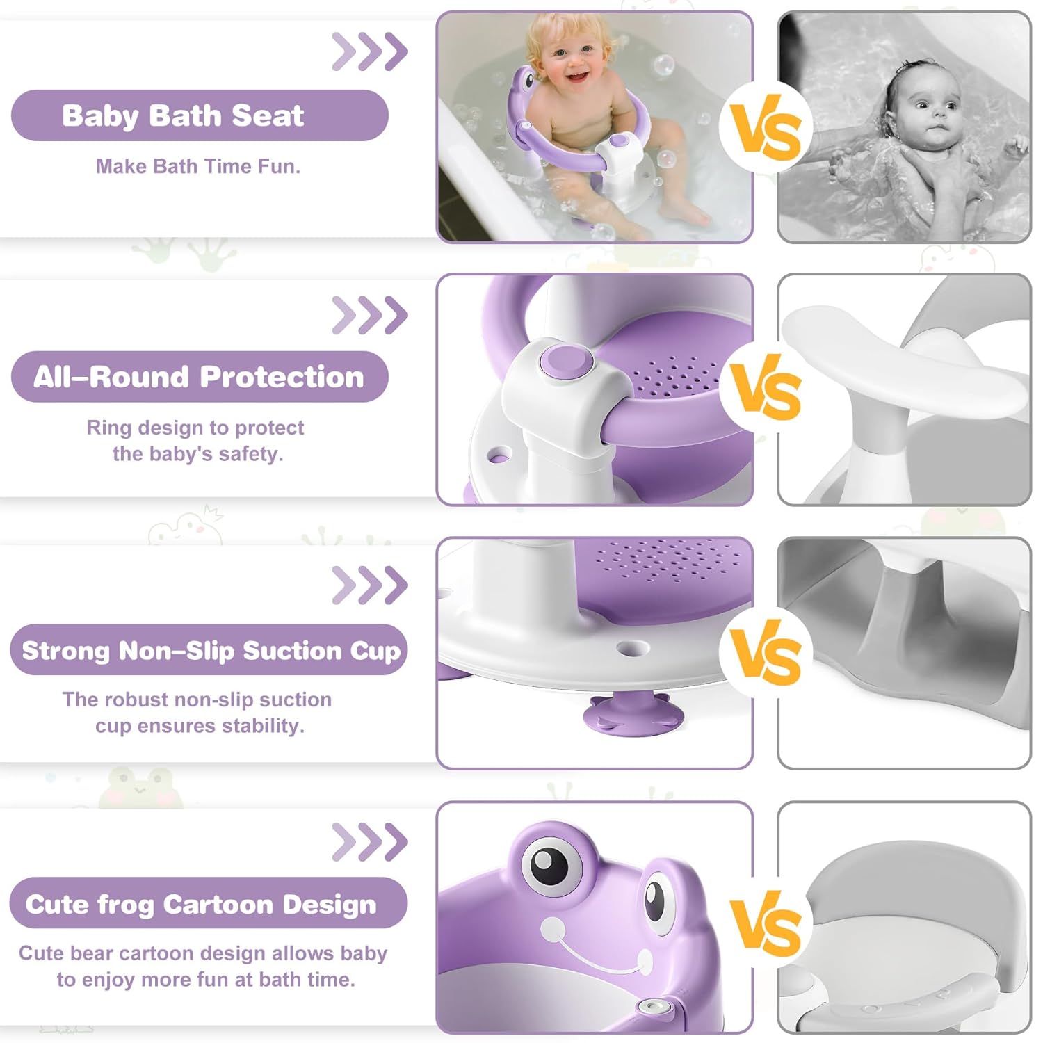 Baby Bath Seat for Babies 6 Months & up Non-Slip Toddler Bath Seats for Sitting Up Infant Bathtub Chair with Suction Cups and Soft Cushion for Baby Shower Tub Seat