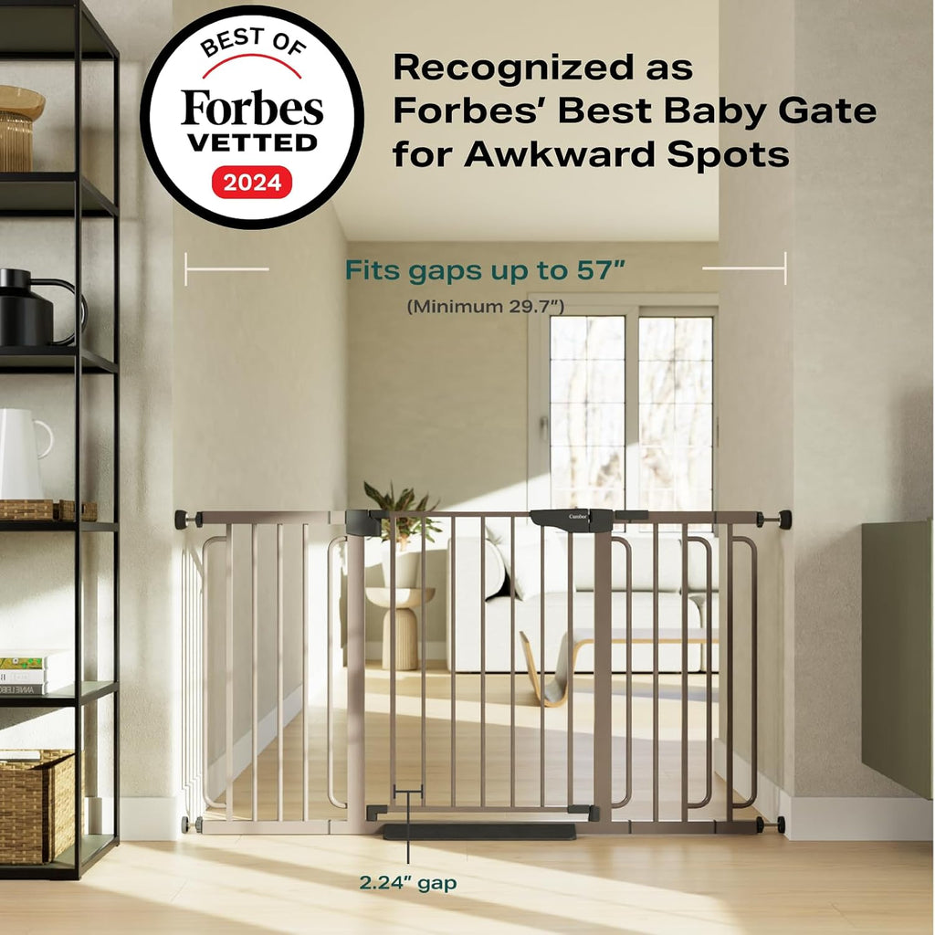 Cumbor 29.7-57" Extra Wide Baby Gate for Stairs, Mom's Choice Awards Winner-Dog Gate for Doorways, Pressure Mounted Walk Through Safety Child Gate for Kids Toddler, Tall Pet Puppy Fence Gate, Brown