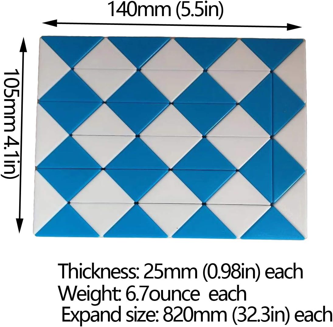 2 Pack Fidget Magic Snake Cube Puzzles Twist Ruler Speed Cubes Brain Teaser Game Toys for Kids Random Color (48 Block)