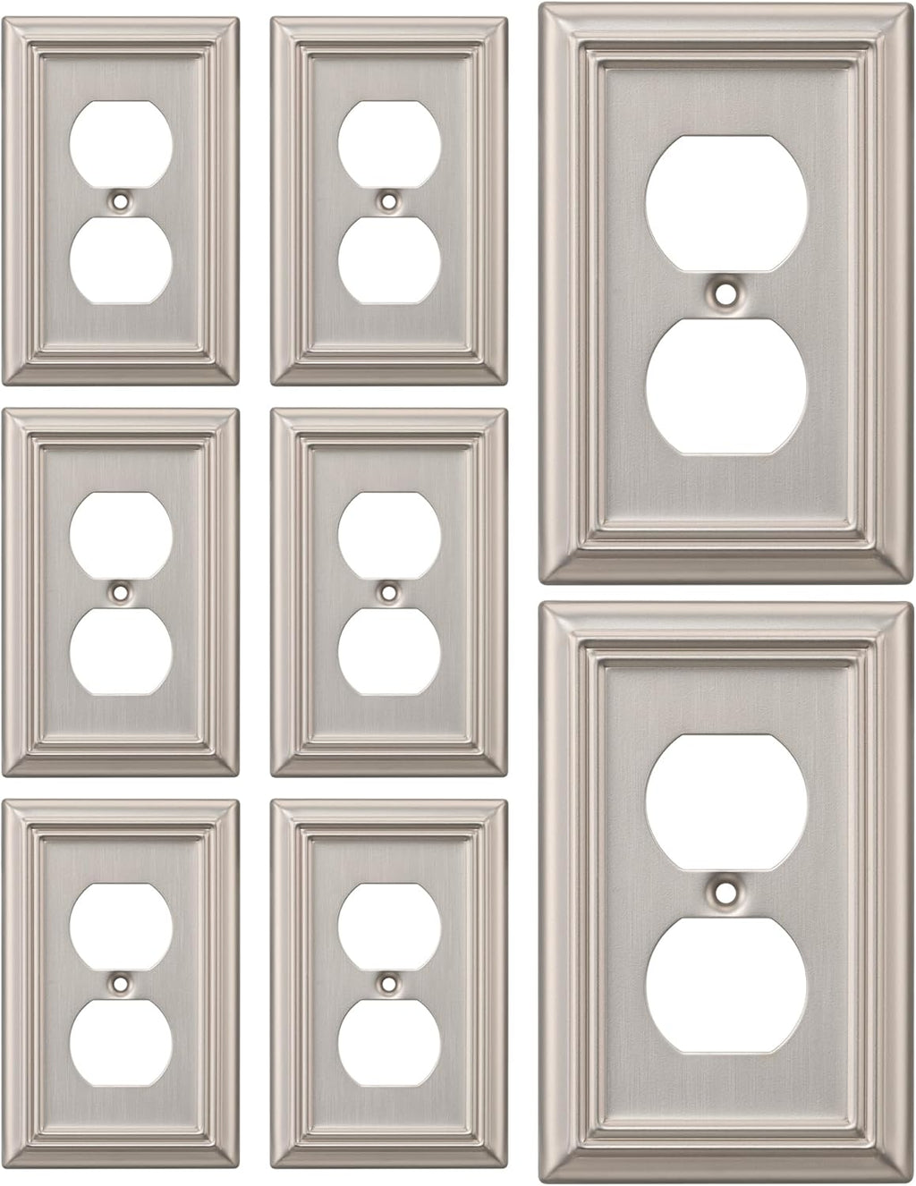 DEWENWILS 8-Pack Duplex Wall Plate, Metal Wall Outlet Cover for Receptacle, Light Switch, Brushed Nickel