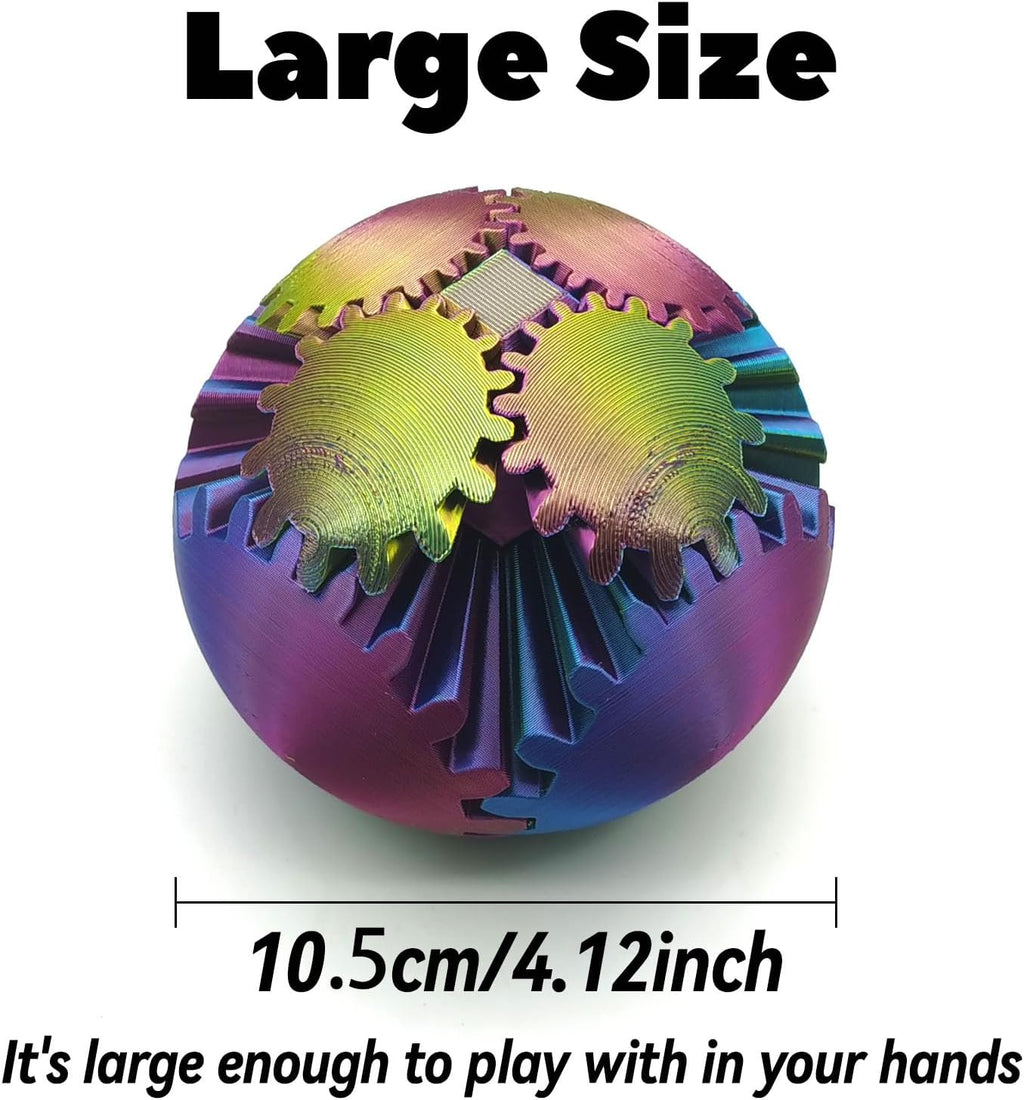 3D Printed Gear Ball Spin Ball, 4inch Large Gear Ball Fidget Toy, Gear Sphere Cube Puzzle, Gearball Fidget Desk Toy, Gearsphere Steampunk Whirling Wonder Fidget Stress Ball (Red Blue Green)