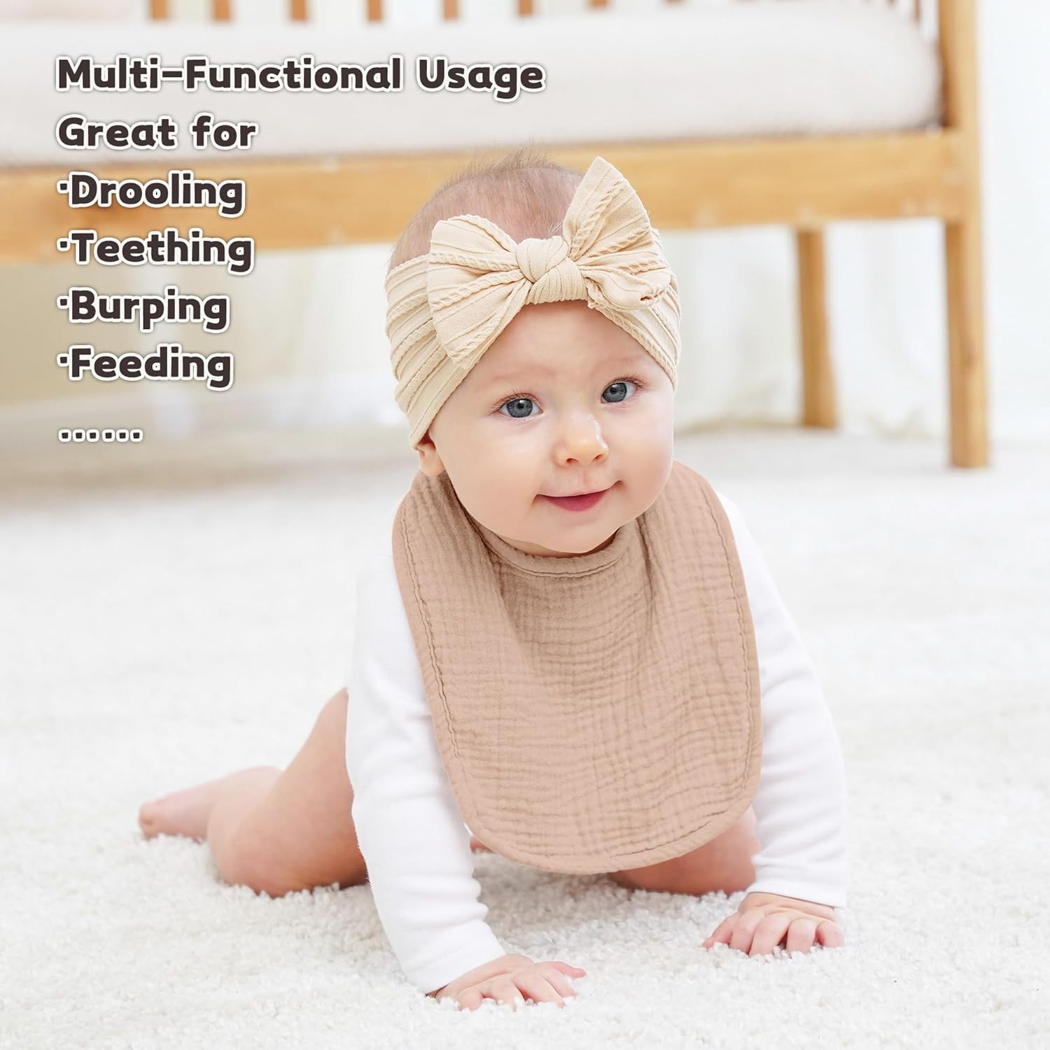 Susurration Muslin Baby Bibs 8 Pack Bandana Drool Bibs, Soft Square Adjustable Baby Drooling Bibs for Unisex Girls & Boys