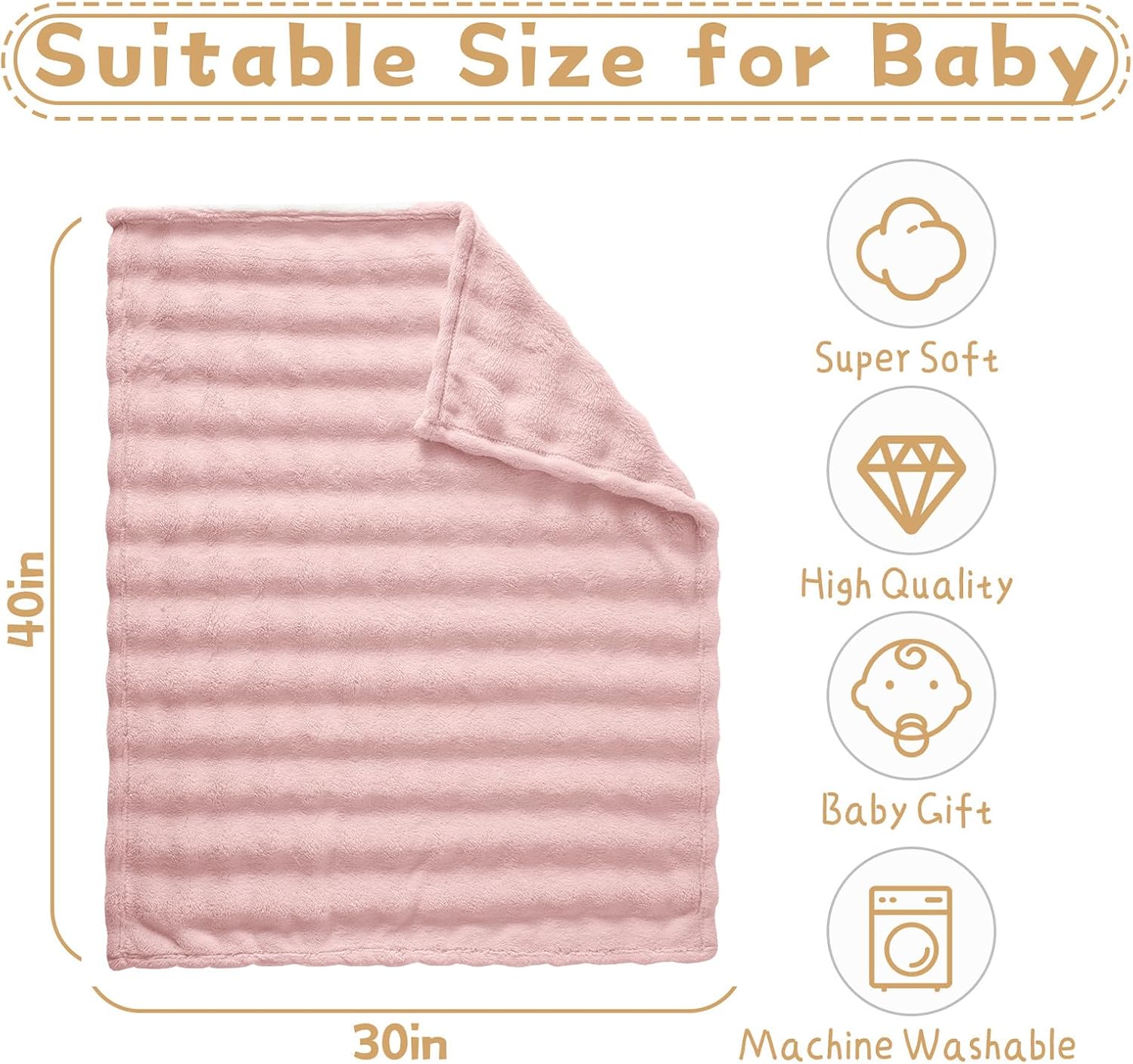 Fleece Baby Blanket for Girls Bubble Design, Warm Cozy and Fluffy Infant Newborn Toddler Small Receiving Blankets for Crib Stroller, 30x40 Inches, Pink