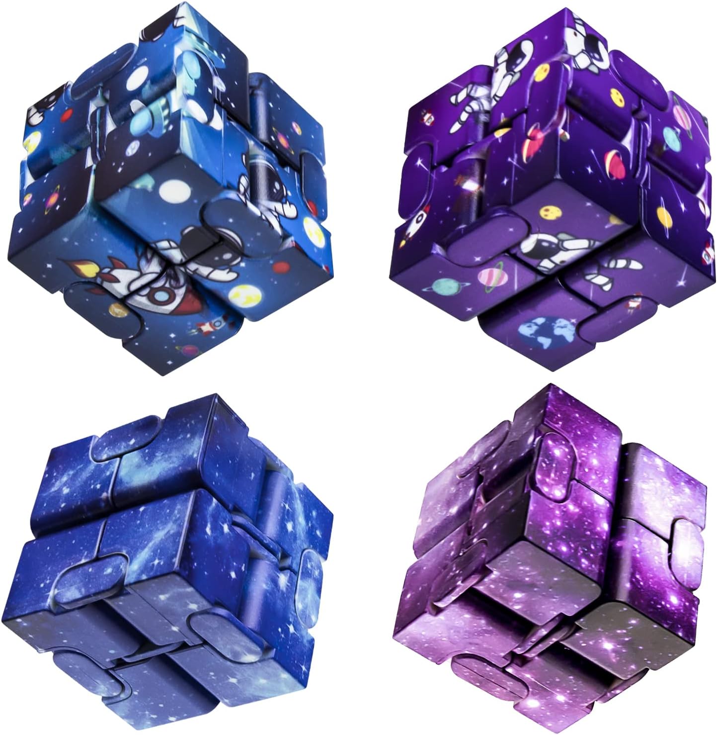 Infinitycube Fidget Toy Stress Relieving Fidgeting Game for Kids and Adults,Cute Pocket-sized Unique Gadget for Anxiety Relief and Kill Time (4, Galaxy & Astronauts)