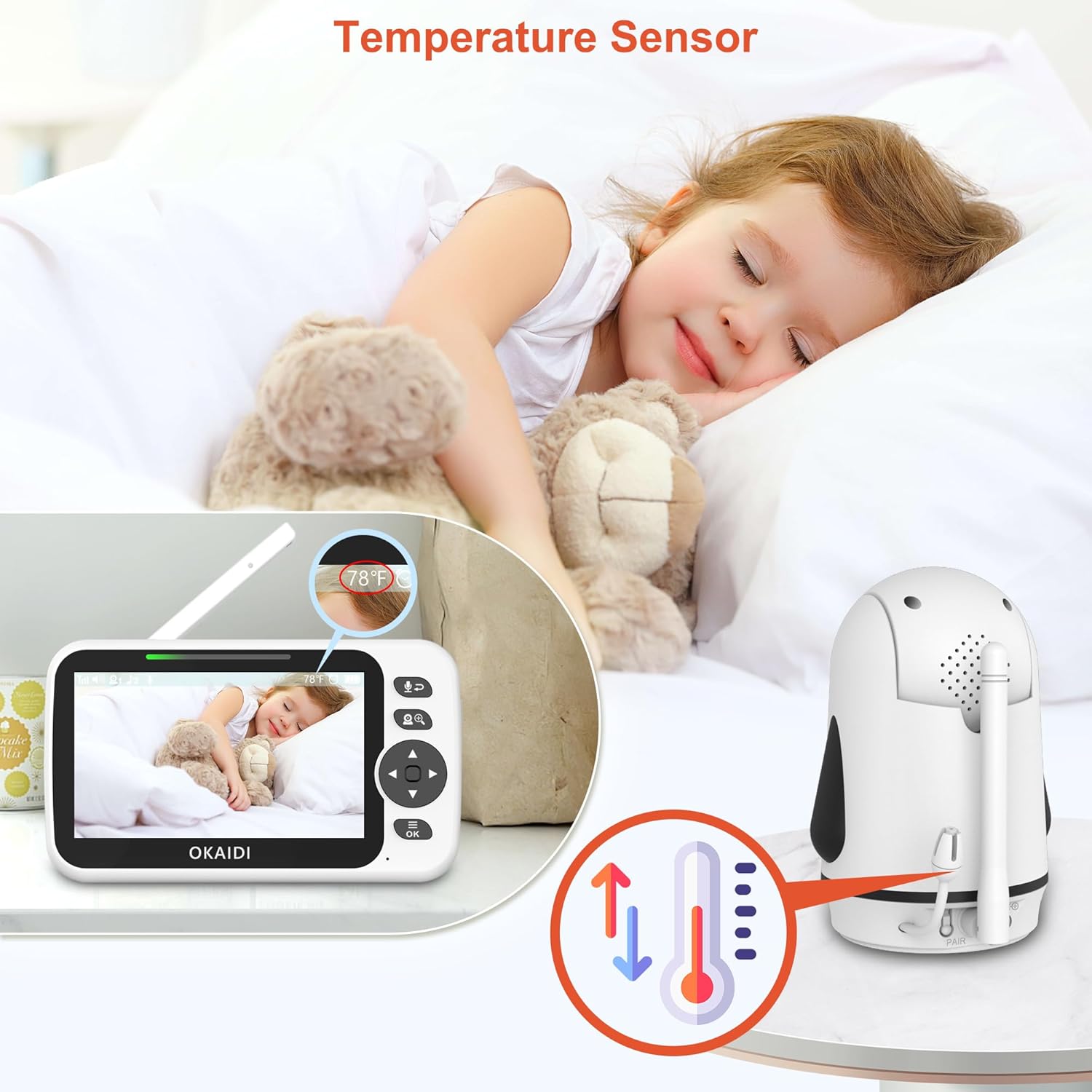 Video Baby Monitor with 3 Cameras, 5" Display Baby Monitor No WiFi, 30H Battery and 1000ft Range, 2-Way Talk, 8 Lullabies, Remote Pan-Tilt-Zoom Baby Camera for Baby/Pet/Elderly
