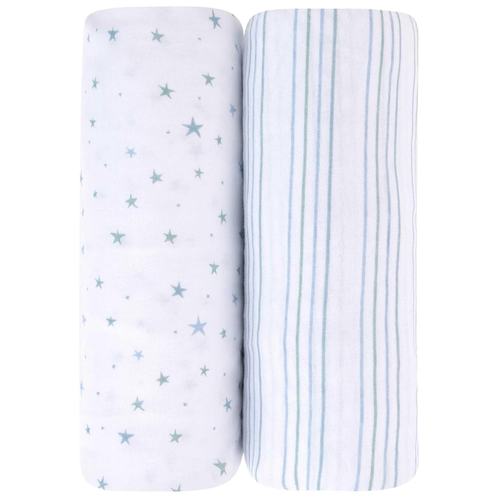 Changing Pad Cover 2 Pack - Baby Cradle Sheet with 100% Jersey Cotton - Changing Pad Covers for Boys, Newborn Essentials (Blue Stars & Stripes)