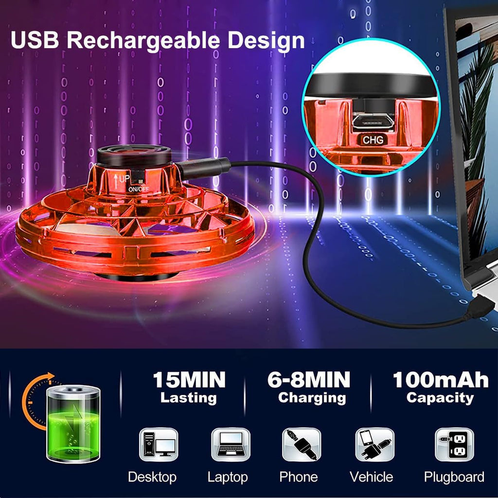 Flying Ifly Spinner, Fidget Spinner Flying Toys, Mini Fly UFO Hand Controlled Boomerang Drone, Cool Stuff Gadgets Gifts for Kids Boys Girls Teens 8 9 10+ Year Old Indoor Outdoor (Red)