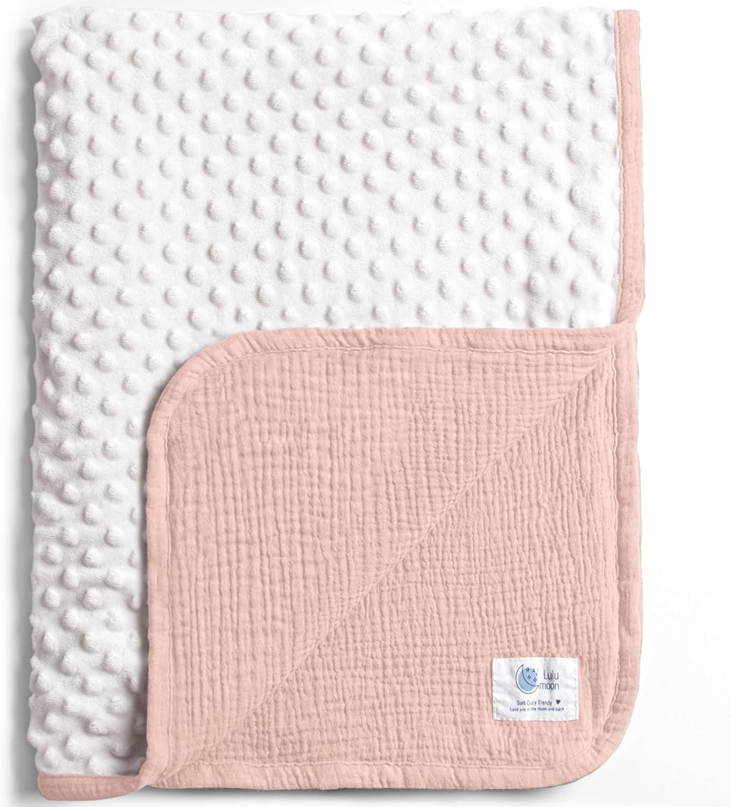 lulumoon Baby Blanket for Newborn Receiving: Minky Dot & Muslin Lightweight - Thermal Blanket Gift for Baby Shower & Hospital Welcoming 30"x40"（Pink）