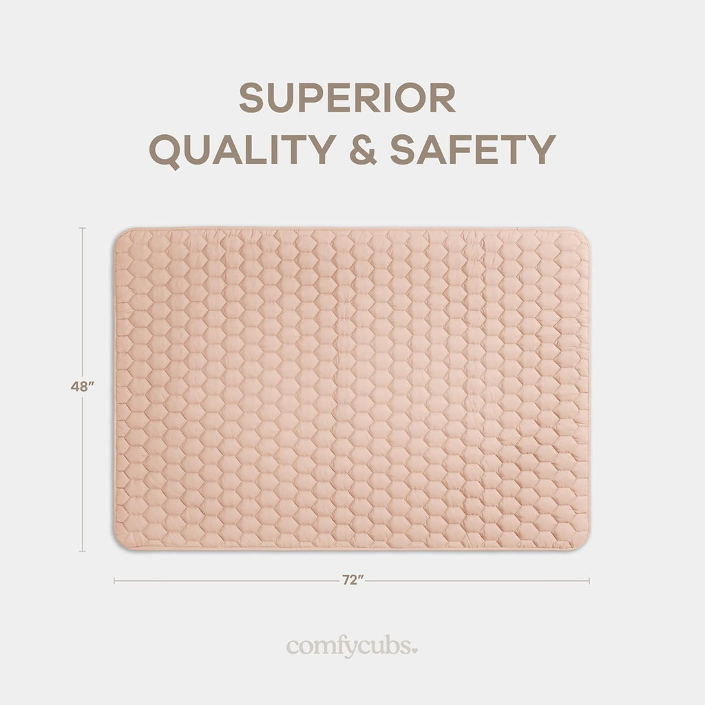 Comfy Cubs Rectangle Kids Play Mat - Medium 48 x 72 inches Soft Quilted Baby Floor Mat with Non-Slip Bottom - Plush Design for Toddlers Playtime and Relaxation - Comfortable and Durable - Blush