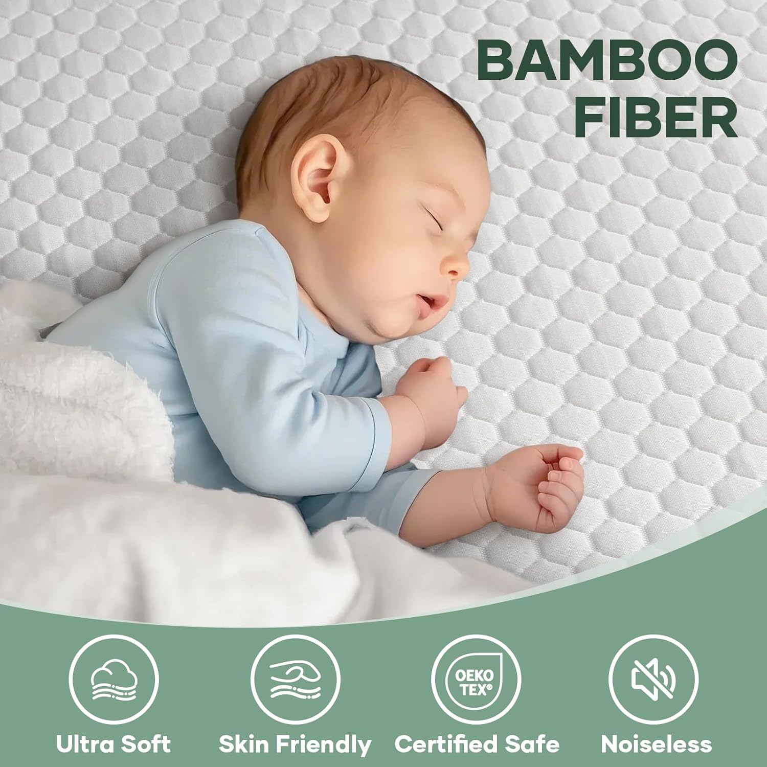 OhGeni 100% Waterproof Mattress Protector, Mini Crib-2 Pack Size Mattress Pad, Fits 6"-20" Mattresses with Deep Pocket, Cooling, Breathable Fitted Sheets, Soft Bed Cover, Noiseless, Machine Washable