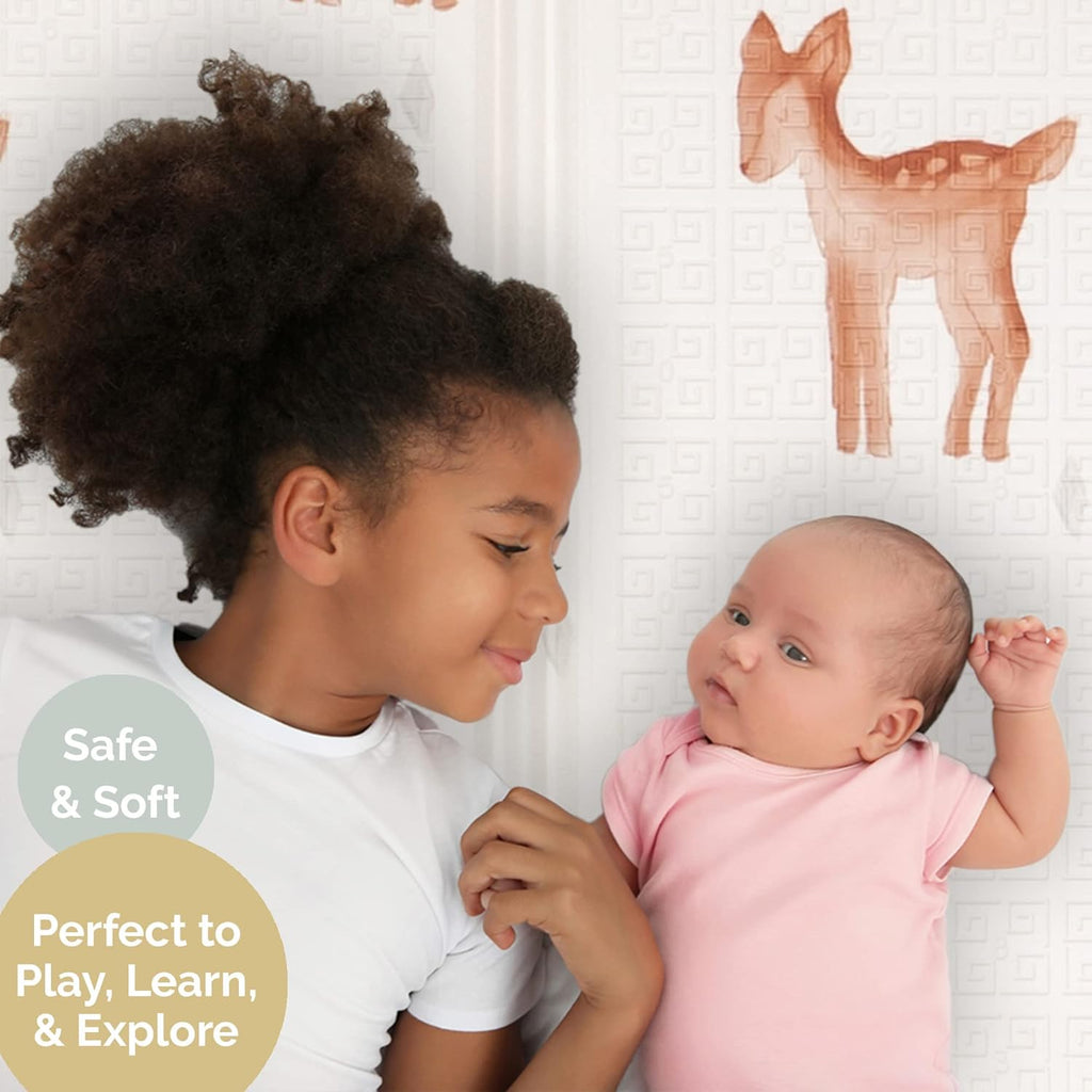 JumpOff Jo - Extra Large Waterproof Foam Padded Play Mat for Infants, Babies, Toddlers, Play Pens & Tummy Time, Foldable Activity Mat, 77 x 70 x 0.6 inches