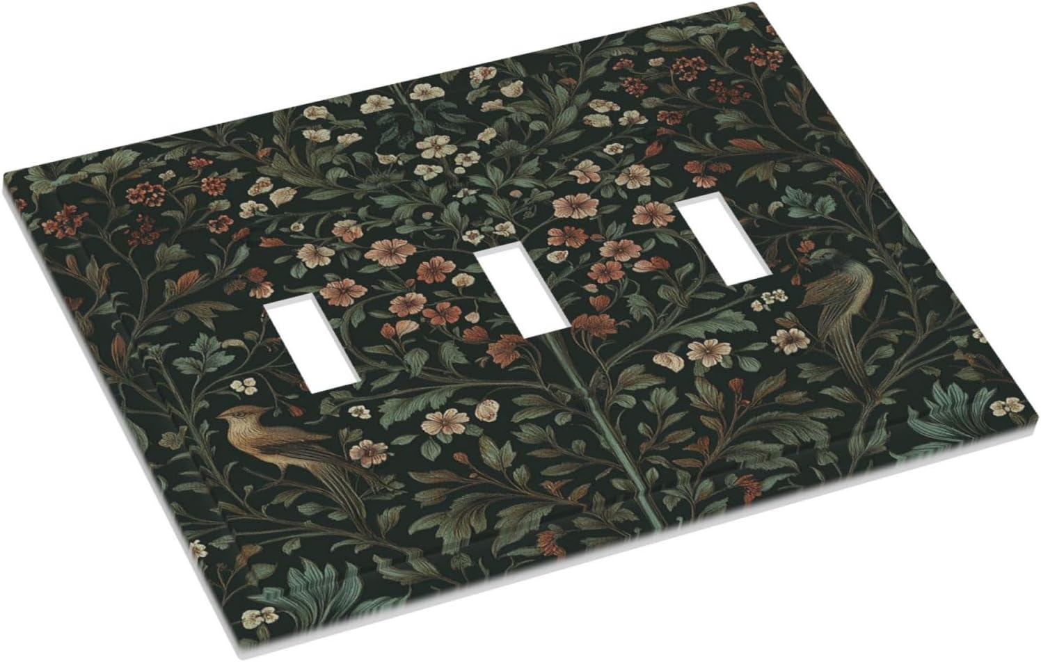 Decorative Switch Plates Vintage Morris Colorful Flower Green Leaf 3 Gang Wall Plate Triple Toggle Light Switch Cover Faceplate Electrical Wall Panels For Bed Room Living Room Decor