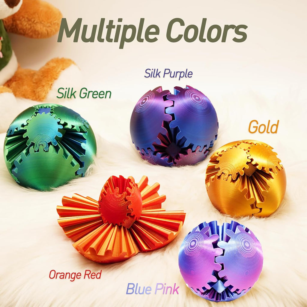 Gear Ball Fidget Toy - 3D Printed Stress Relief Spinner, Educational and Fun Gift for Kids & Adults, Durable & Eco-Friendly, Ideal for Birthday (Orang Red)