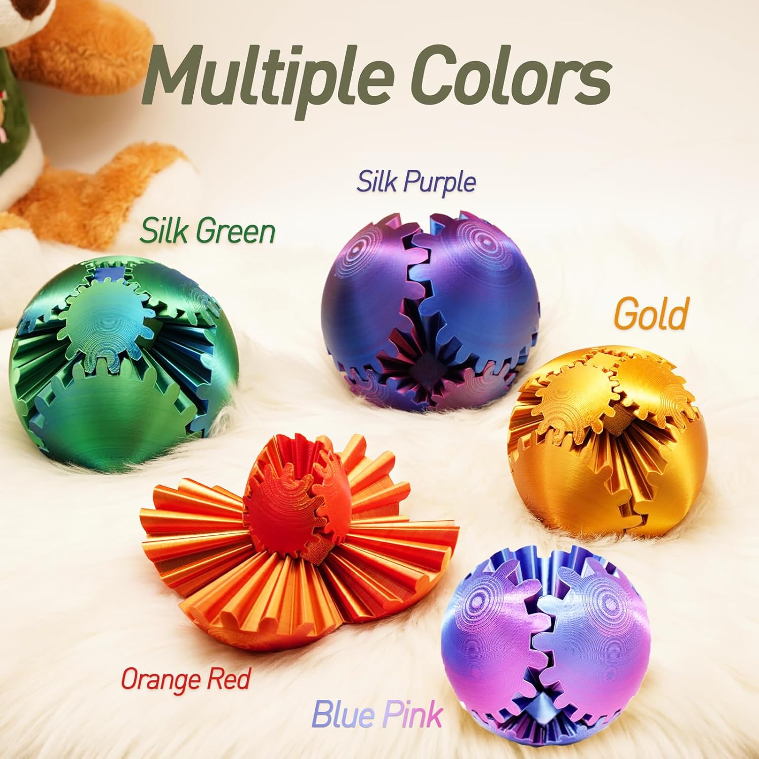 Gear Ball Fidget Toy - 3D Printed Stress Relief Spinner, Educational and Fun Gift for Kids & Adults, Durable & Eco-Friendly, Ideal for Birthday (Silk Purple)