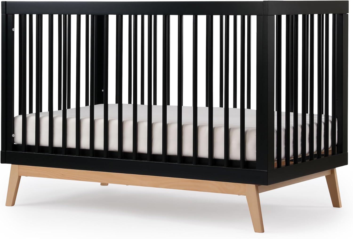 dadada Baby Soho 3-in-1 Convertible Wooden Crib to Toddler Bed - Made in Italy, GREENGUARD Gold Certified, Baby-Safe Finish, Sustainable Beech Wood, Modern Design, 3 Adjustable Heights (Black/Natural)