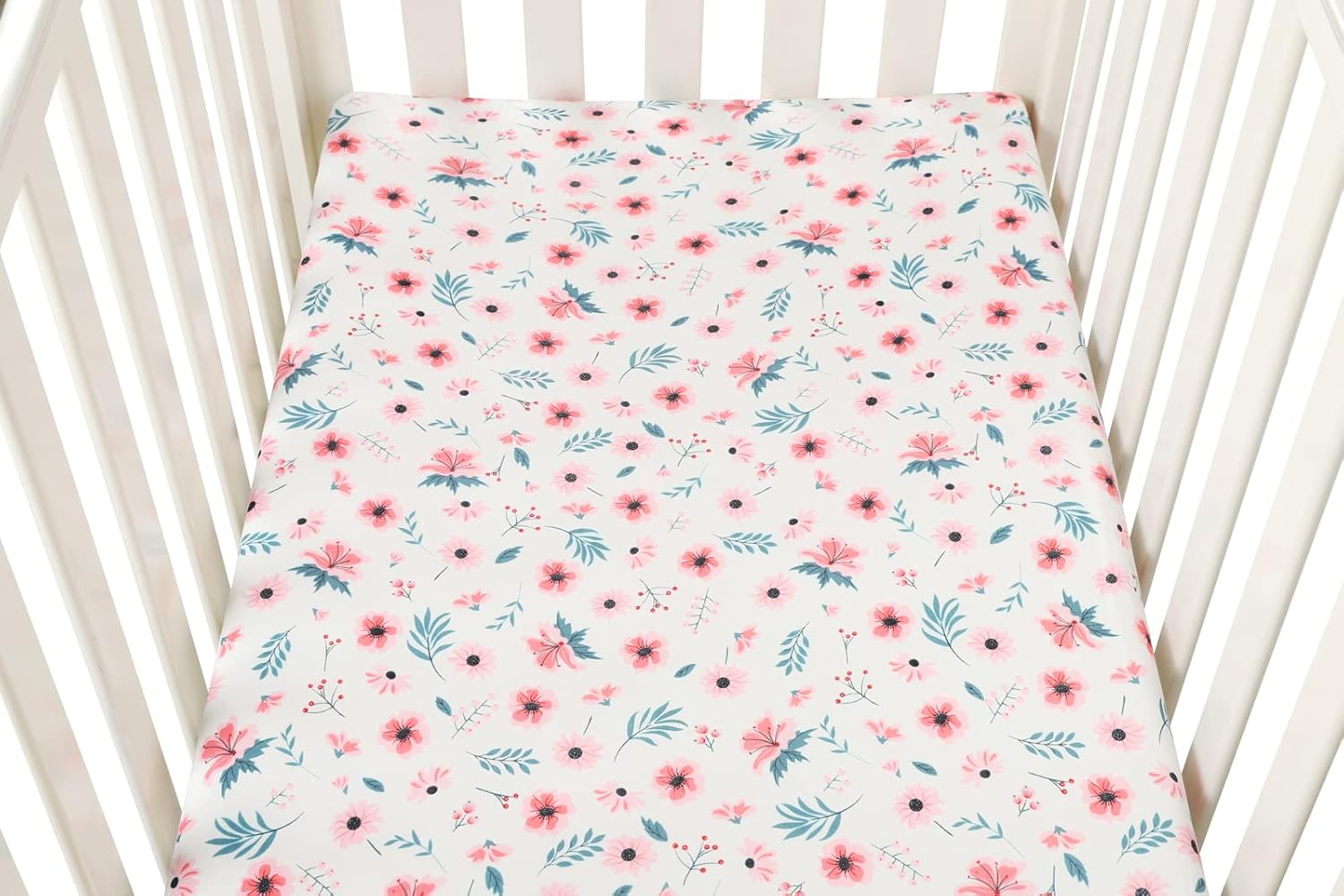 Pack n Play Sheet Stretchy Fitted Portable Mini Crib Sheets Set 3 Pack,Playard Sheets Convertible Playard Mattress Cover,Ultra Soft Jersey Material,Floral,Grey Rabbit & Pink