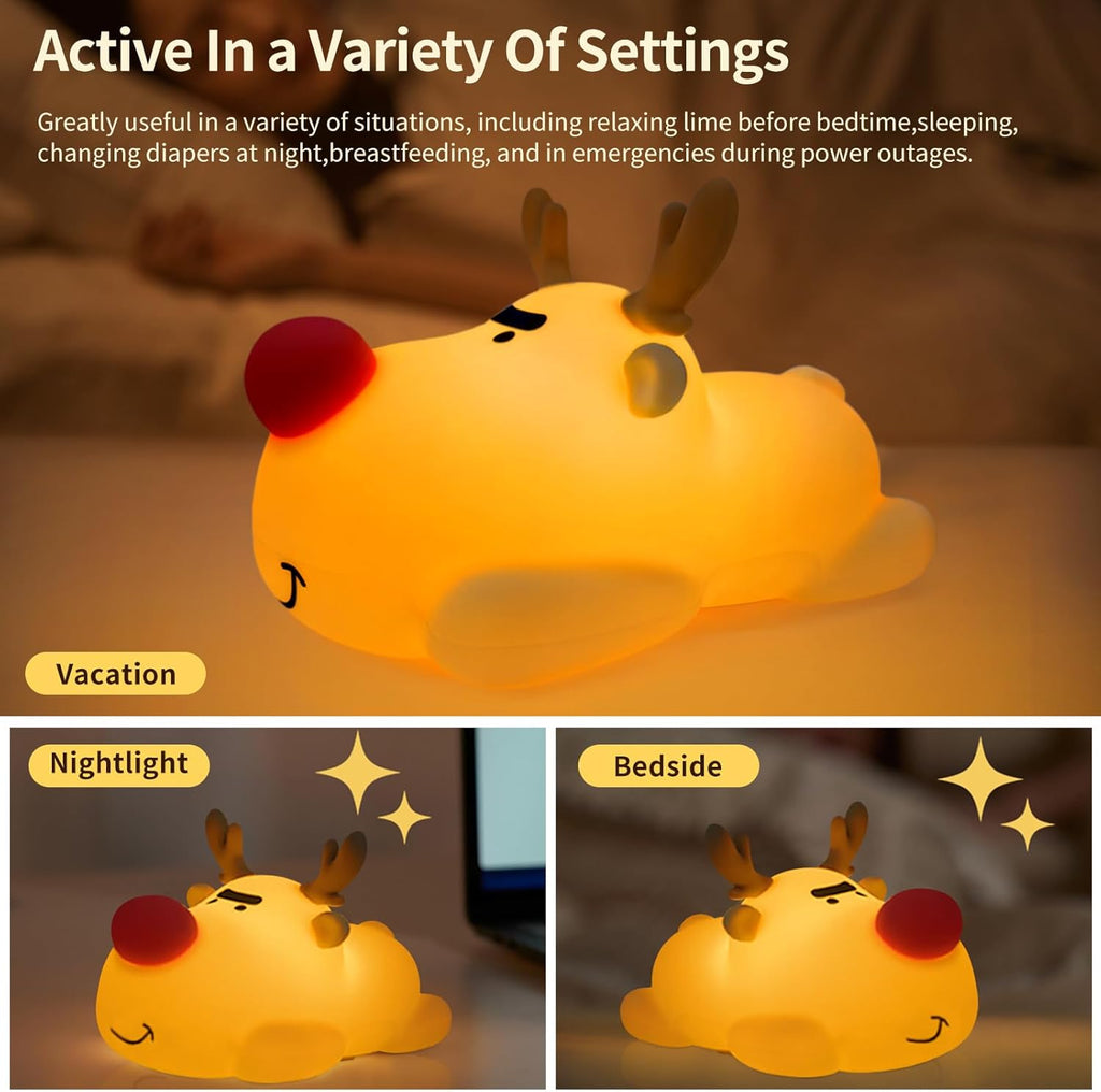 Baby Night Light, 3-Level Dimmable Rechargeable Nursery Nightlight, Timed Reindeer Bedside Touch Light Baby Room Decor, Suitable for Infants and Children During Lactation