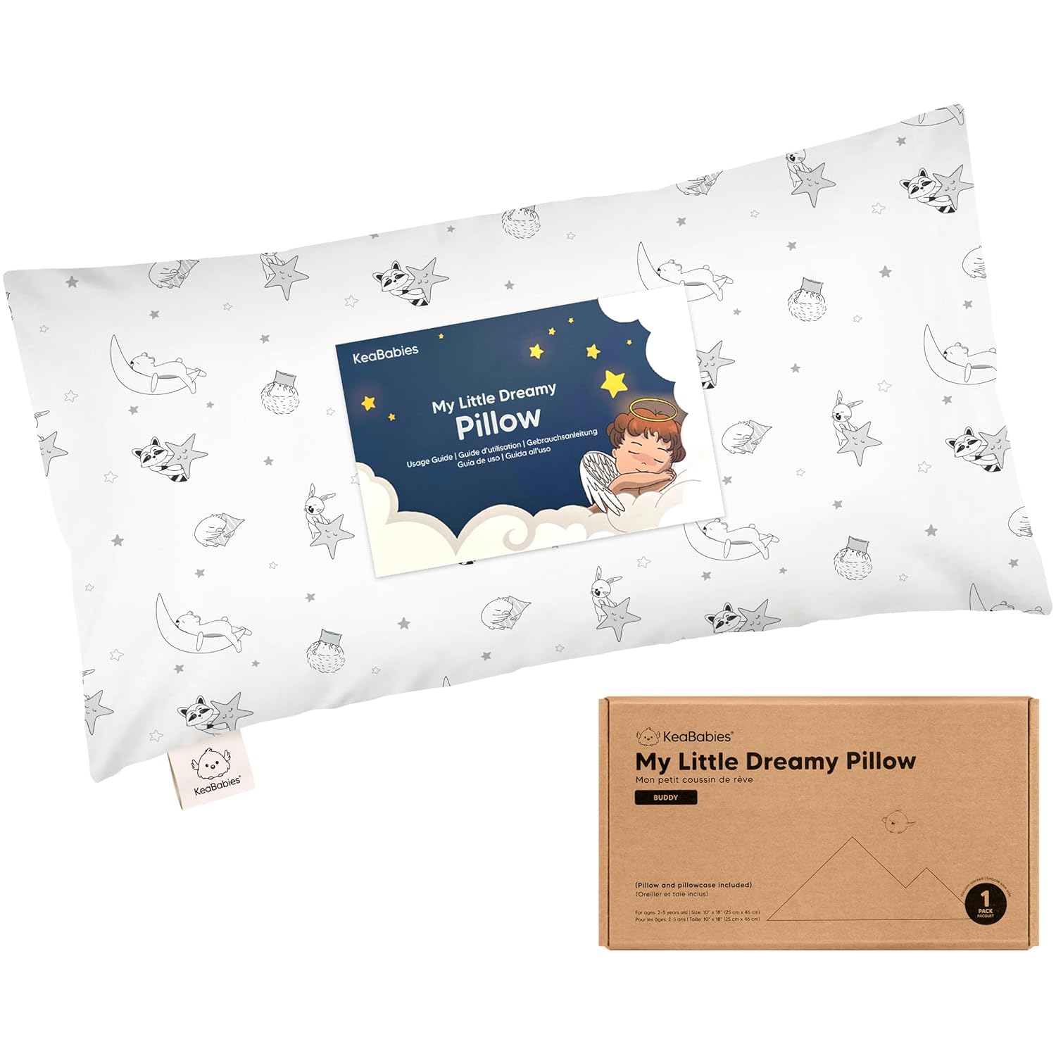 Toddler Pillow with Pillowcase - 10x18 My Little Dreamy Kids Travel Bed Pillows for Sleeping, Organic Cotton Small Pillowcase, Soft & Breathable, Machine Washable, Toddlers 2-5 Years Old (Slumber)