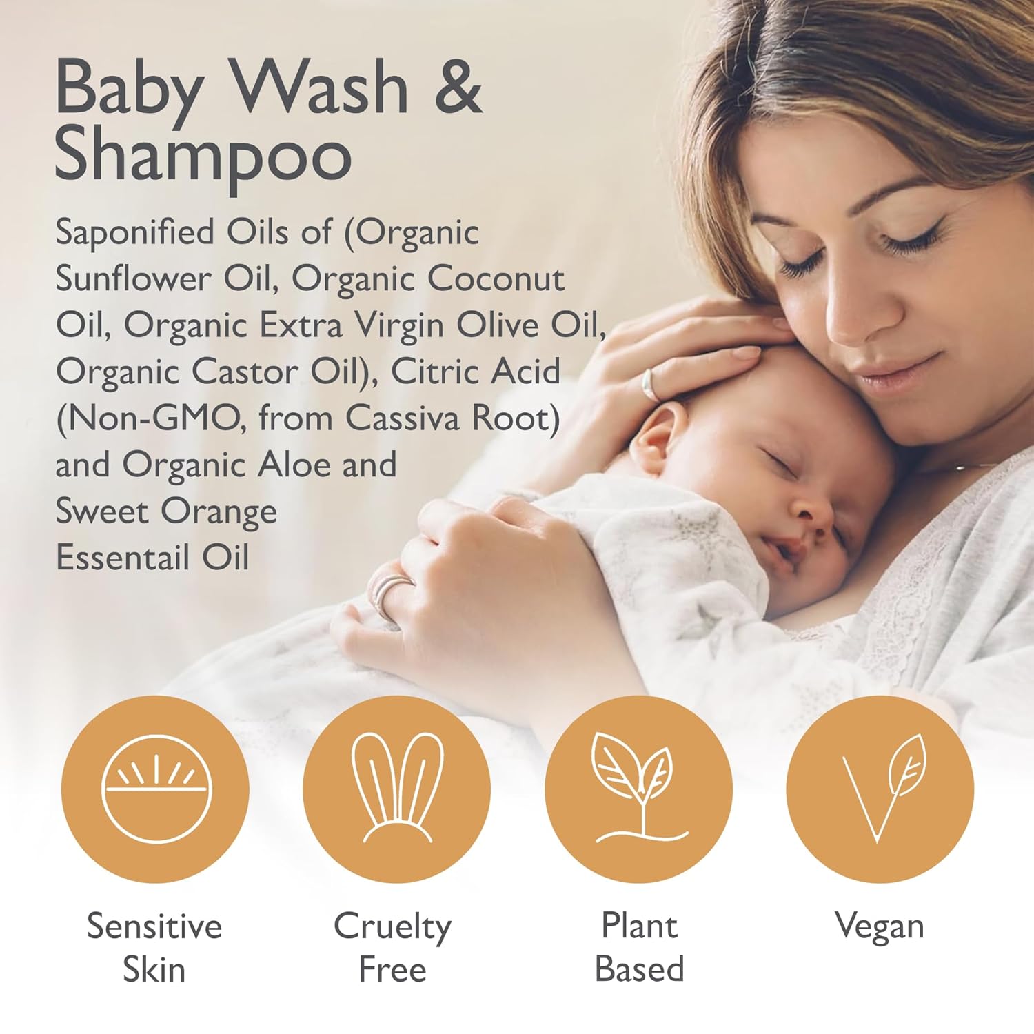 SoCal Suds & Company Baby Shampoo & Body Wash, 2-in-1 Organic Gel-Gentle Castile Soap with Vitamin-Infused Oils & Botanicals - Natural Care for Sensitive Skin Hypoallergenic - 12oz Sweet Orange 2-Pack