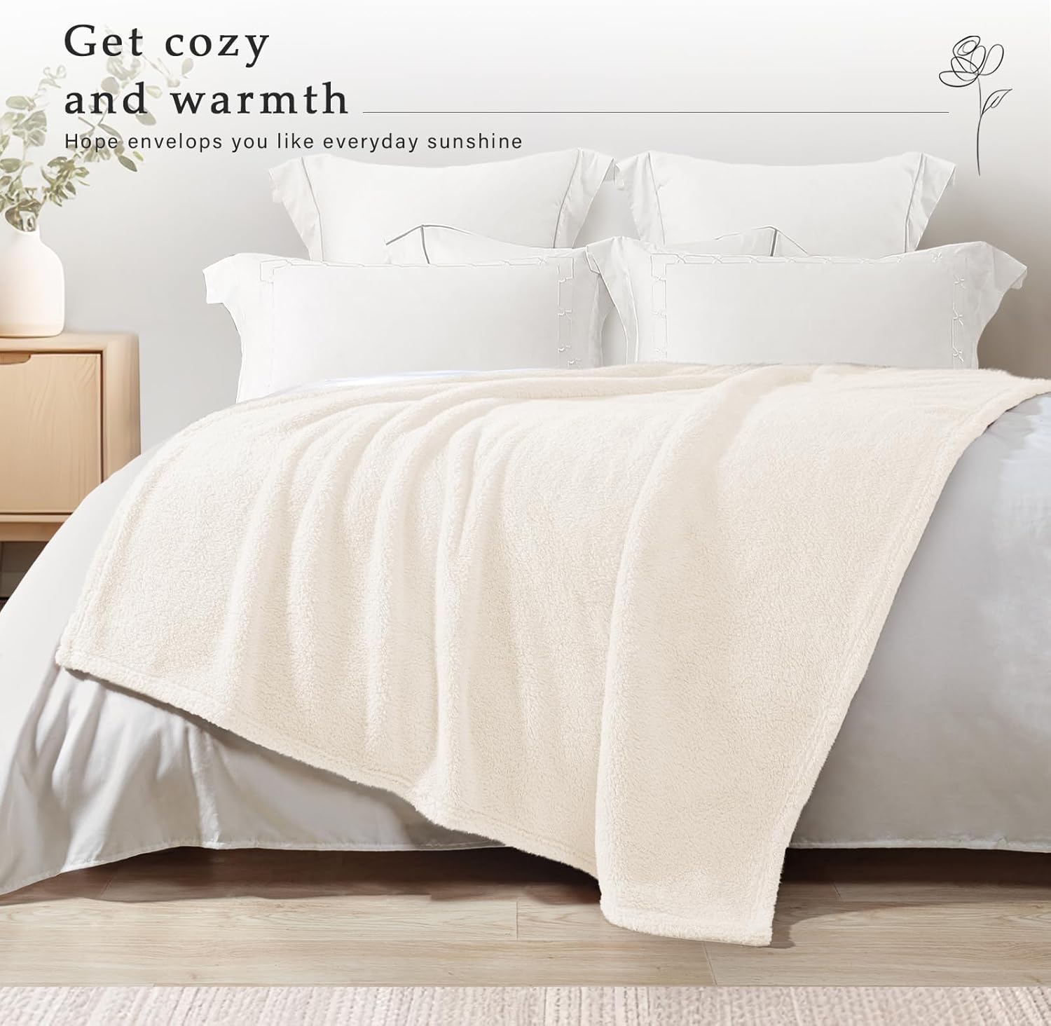 Exclusivo Mezcla Soft Fleece Throw Blanket for Couch, Super Soft Velvet Plush Bed Blanket, Fuzzy Cozy and Warm for All Seasons, 50x60 Inches, Ivory