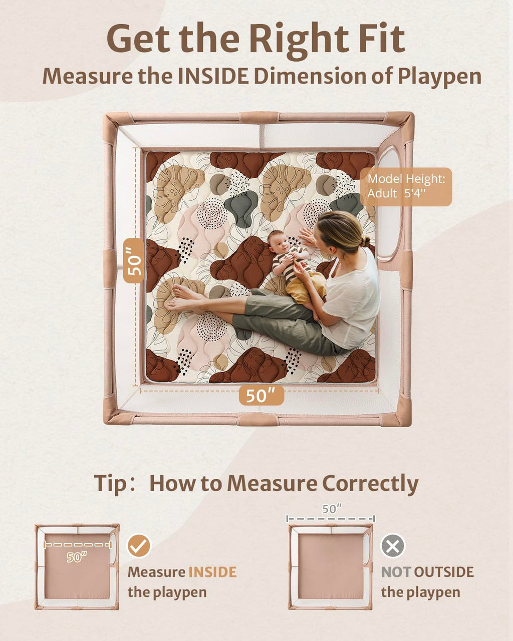 Blissful Diary Baby Play Mats for Floor, 50x50 Crawling Mat for Playpen, Thicken Soft Padding Foam Playmats for Babies and Toddlers Infants, Foldable and Machine Washable, Boho Design