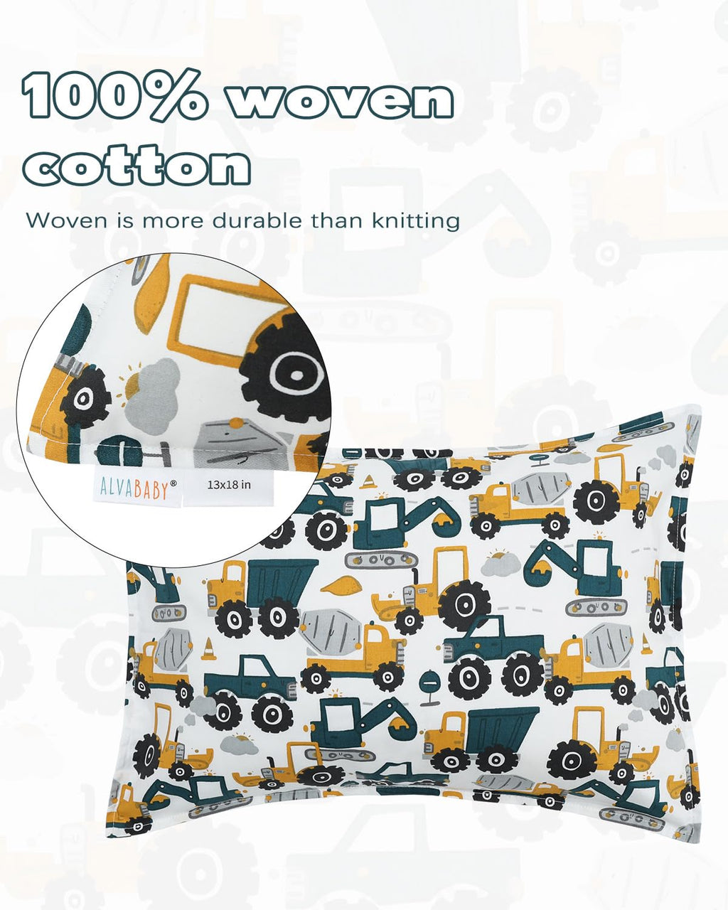 ALVABABY Toddler Pillowcases 2 Pack Organic Cotton Kids Pillow Cover Fit 13"x 18" or 14"x19" Envelope for Girl Boy Sleepy Travel(Pillowcase Only) 2L-FTP07A