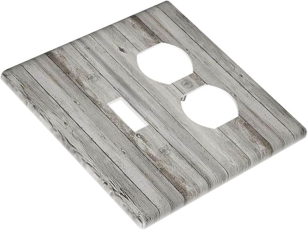 Wallplates Farmhouse Rustic Grey Barn Door Wood 1 Toggle 1 Duplex Switch Plate Electrical GFCI Faceplate Decorative Light Switch Covers for Bedroom Cabin Decor