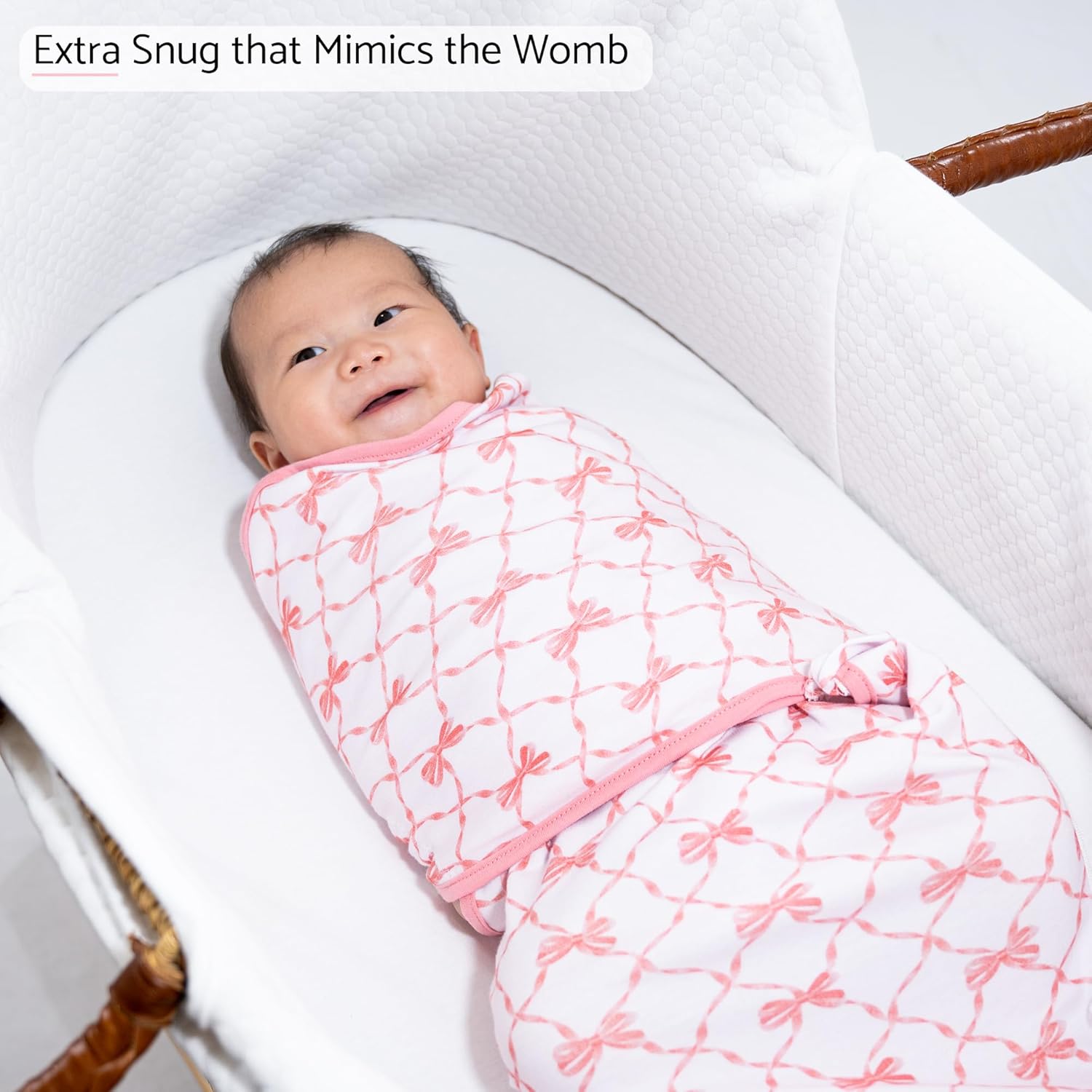 LollyBanks Baby Swaddles 100% Organic Cotton, 0-3 Months Baby Girl Swaddles with Easy Change Zipper, Swaddle Sack for Newborn Girls (Pink Bow Print)