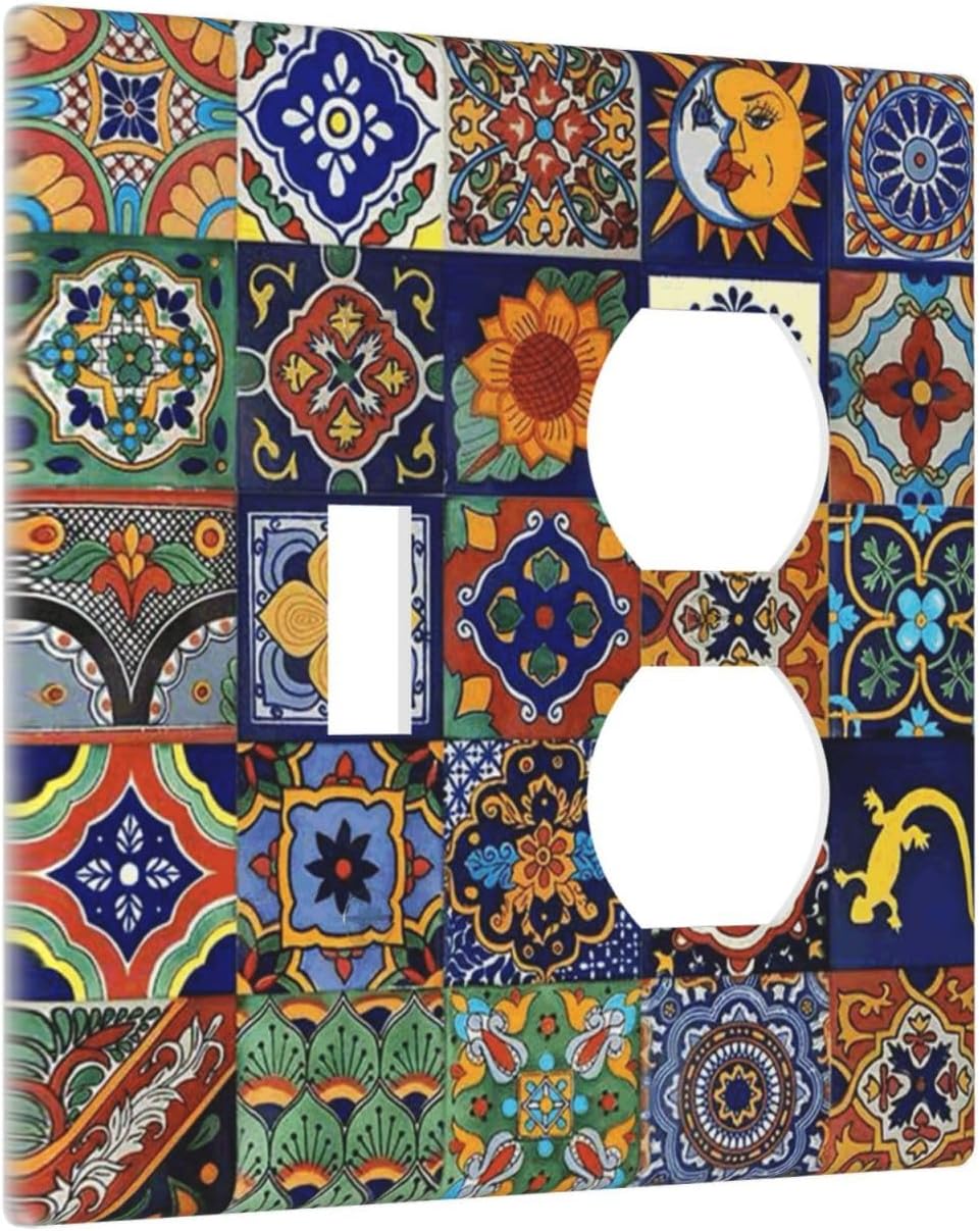 Talavera Mexican Tiles Traditional Color Decoration Print Wallplates 1 Toggle 1 Duplex Switch Plate Electrical GFCI Faceplate Decorative Light Switch Covers for Kitchen Bathroom Decor