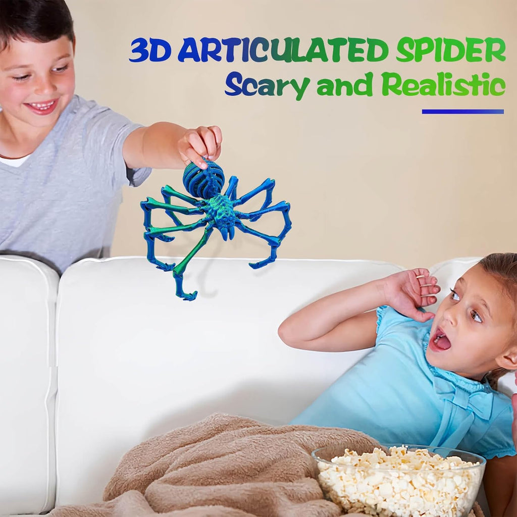 3D Printed Spider Fidget Toys, 1 Pack Articulated Fake Spider Figures Party Favors for Birthday Halloween Christmas, Stress Relief Desk Toys for Classroom Office Home (Laser-green)
