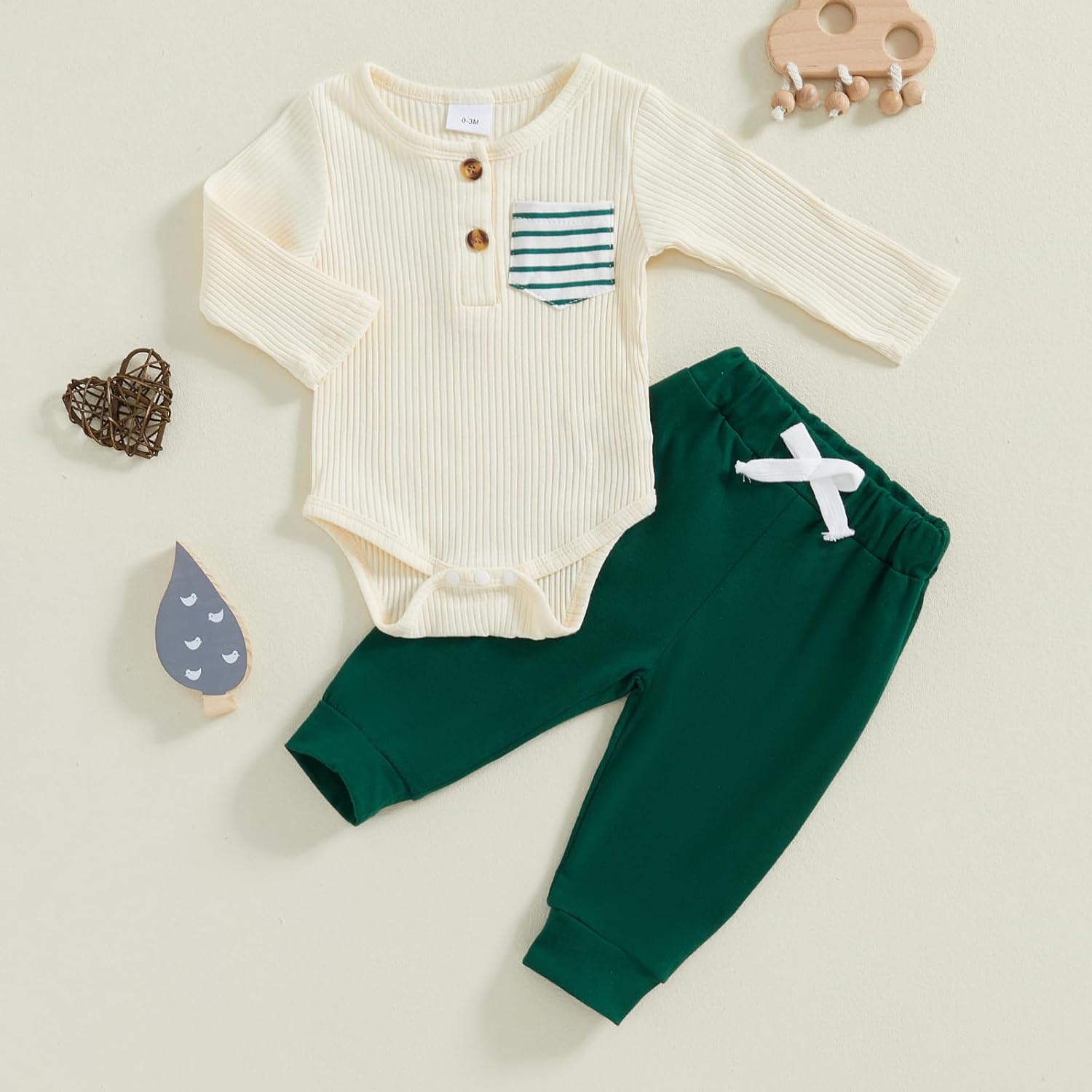 fhutpw Baby Boy Clothes 3 6 12 18 Months Ribbed Knitted Long Sleeve Romper and Pants Sets Newborn Fall Splicing Color Outfits
