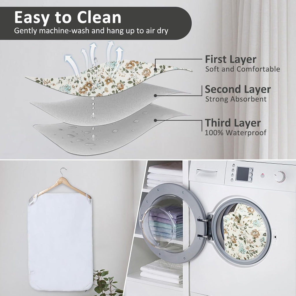 Baby Diaper Changing Pad, 21 5/8" x 31.5" Waterproof Changing Pad Liners - Reusable Soft and Absorbent Portable Changing Mat(Blue Flower1PCS)