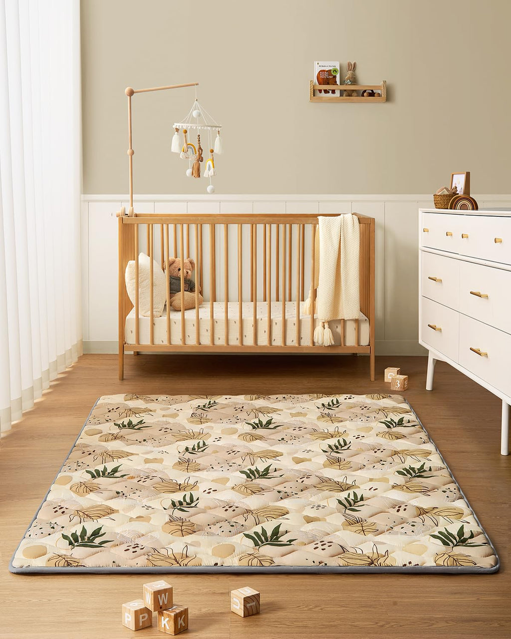 Blissful Diary Baby Play Mats for Floor, 71x59 Inch Extra Thicker & Large Soft Cushioning Foam Playmats for Babies and Toddlers, Foldable Washable Baby Crawling Mat for Playpen, Earth Tones Design