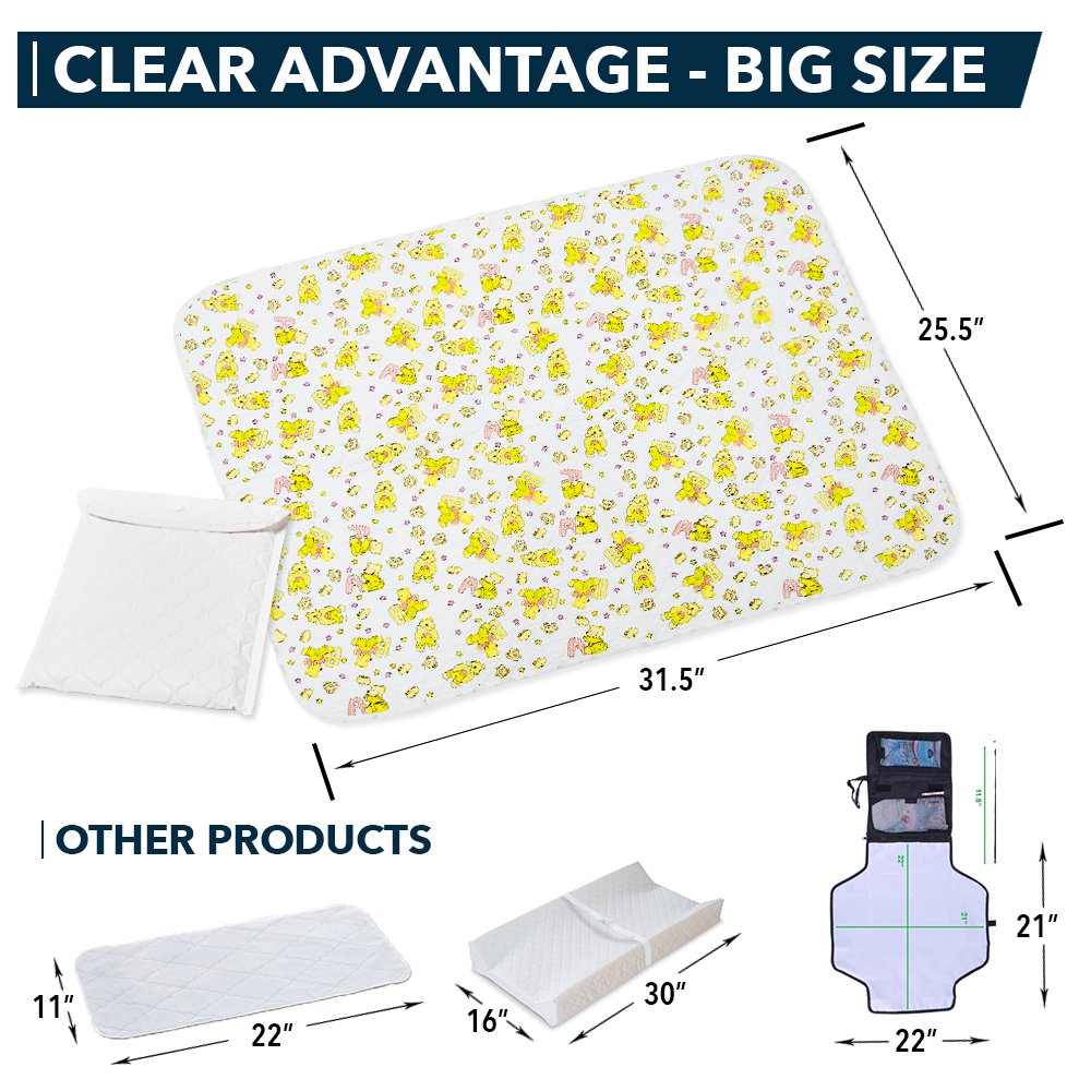 Changing Mat - Biggest Waterproof & Reusable Portable Changing Pad 25.5"x31.5" for Change Diaper in Any Places On The Go - Wipeable Compact Baby Change Cover Liner - Unisex Design for Girls & Boys