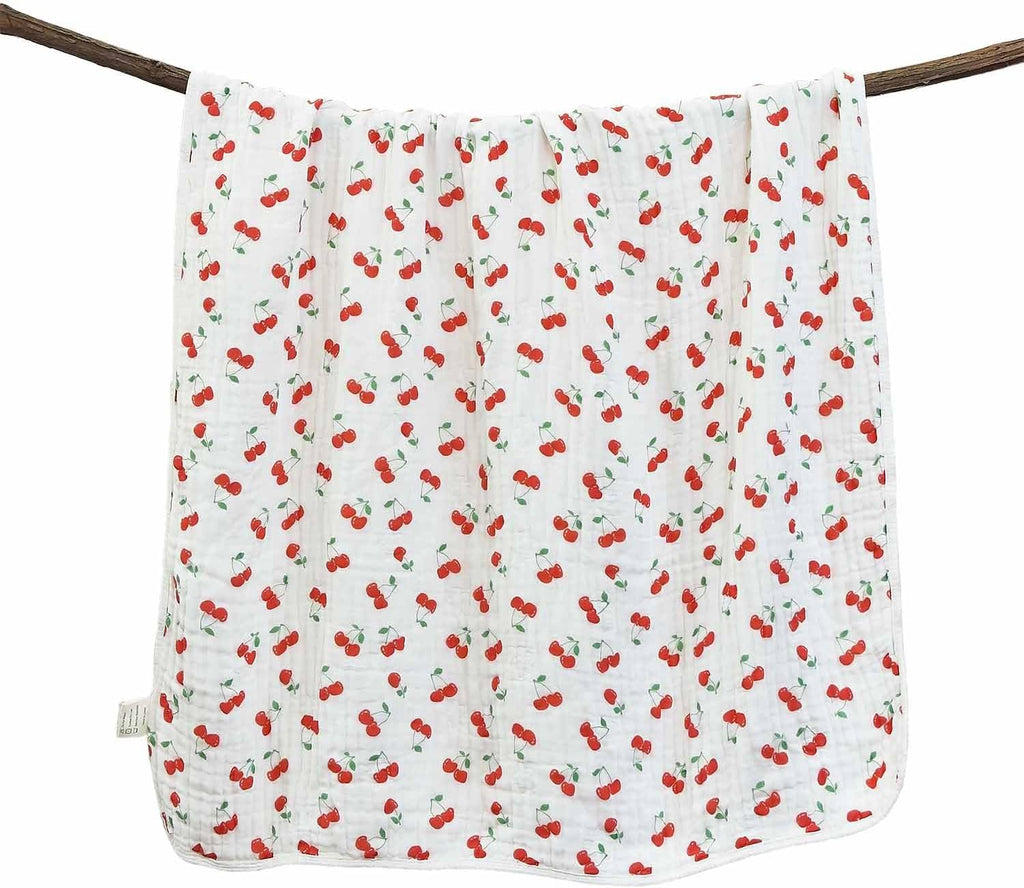 Pack of 2 Ultra Soft Muslin Baby Blankets for Girls Boys Breathable Lightweight Cotton Muslin Swaddle Blankets for Infant Toddler, Newborn Nursery Swaddling Wrap 43"X43" (Floral and Cherry)