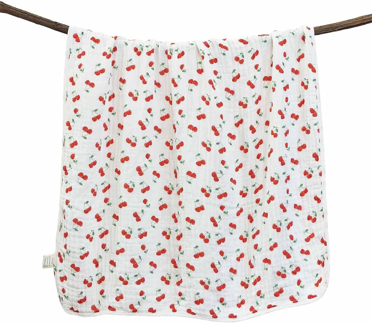 Pack of 2 Ultra Soft Muslin Baby Blankets for Girls Boys Breathable Lightweight Cotton Muslin Swaddle Blankets for Infant Toddler, Newborn Nursery Swaddling Wrap 43"X43" (Floral and Cherry)