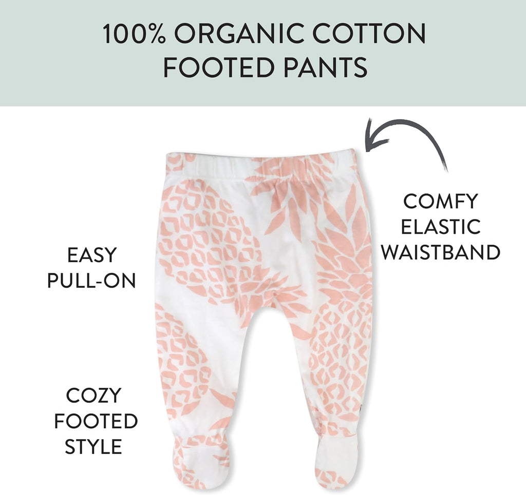 HonestBaby 3-pack Footed Pants Roomy Fit Pull on Bottoms 100% Organic Cotton for Infant Baby Boys, Girls, Unisex
