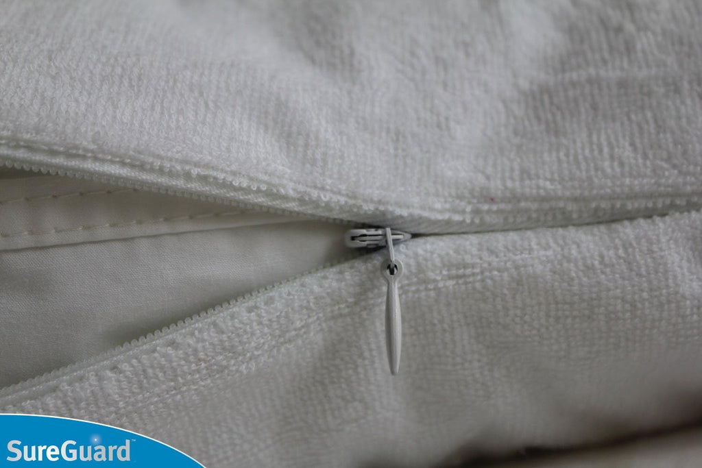 Set of 2 Standard Size SureGuard Pillow Protectors - 100% Waterproof, Bed Bug Proof, Hypoallergenic - Premium Zippered Cotton Terry Covers