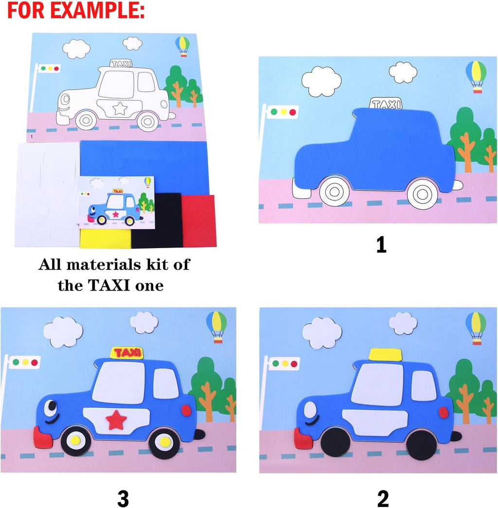 Lovyan 3D EVA Foam Stickers for Toddlers 12PCS Sticky Foam DIY Craft Preschool Art Class Drawing Sticker Puzzle Art Kit for Kids Boys Girls (Vehicles)