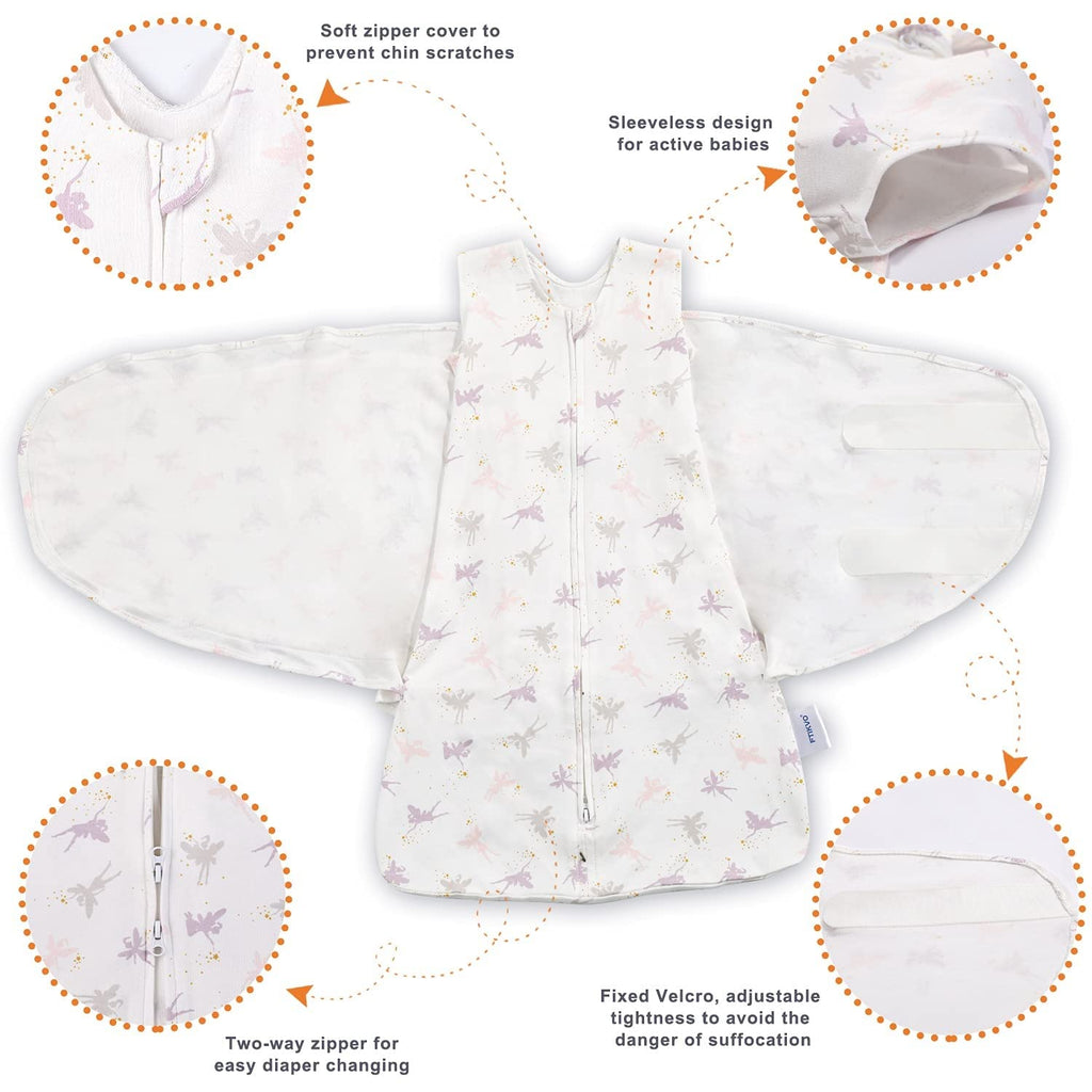 Swaddle-Blanket Baby Girl & Boy Swaddles Newborn Infant Transition 100% Cotton Wrap Blankets, 3-Way Adjustable Wearable Blanket, TOG 1.0 (Little Fairy 0-3 momth)