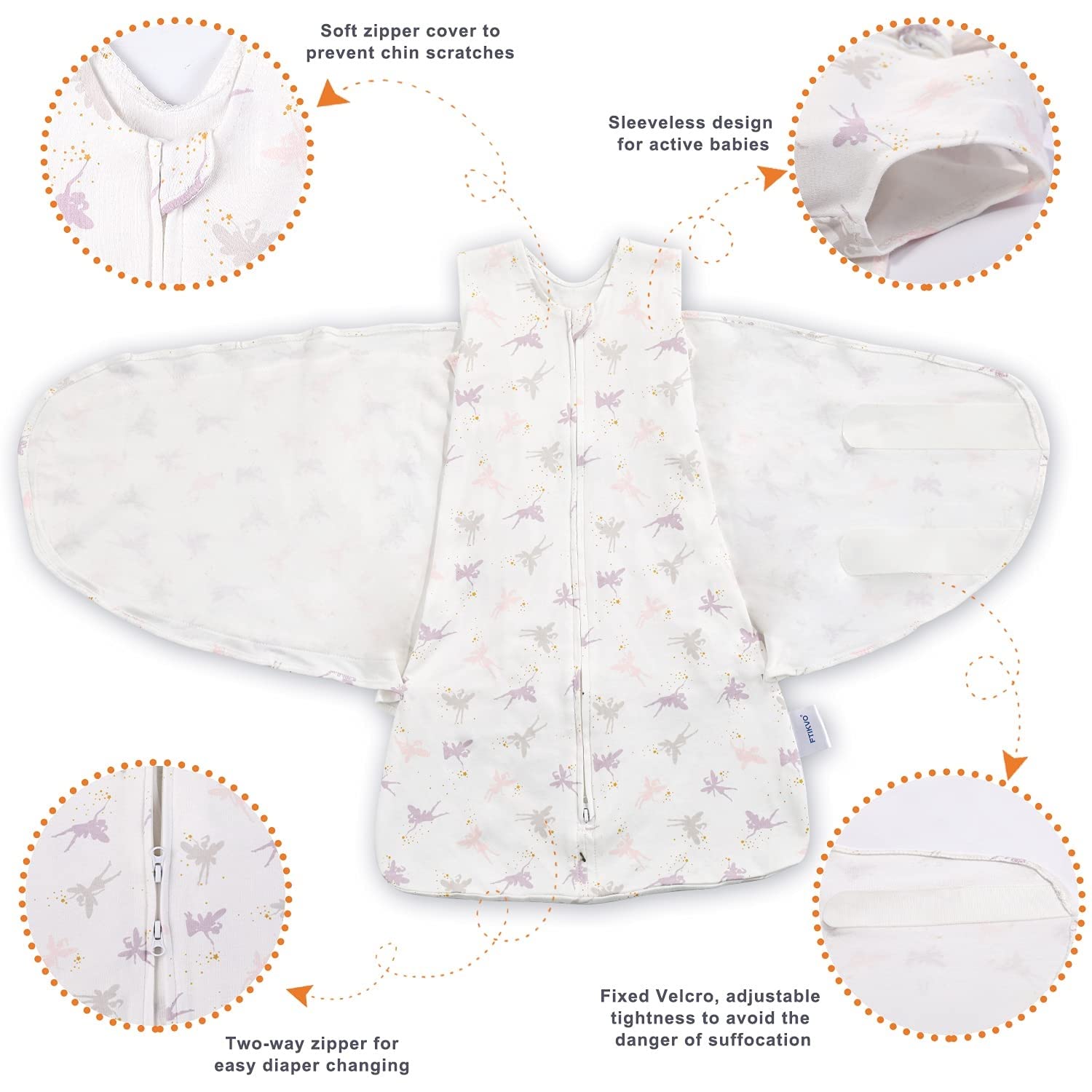 Swaddle-Blanket Baby Girl & Boy Swaddles Newborn Infant Transition 100% Cotton Wrap Blankets, 3-Way Adjustable Wearable Blanket, TOG 1.0 (Little Fairy 0-3 momth)