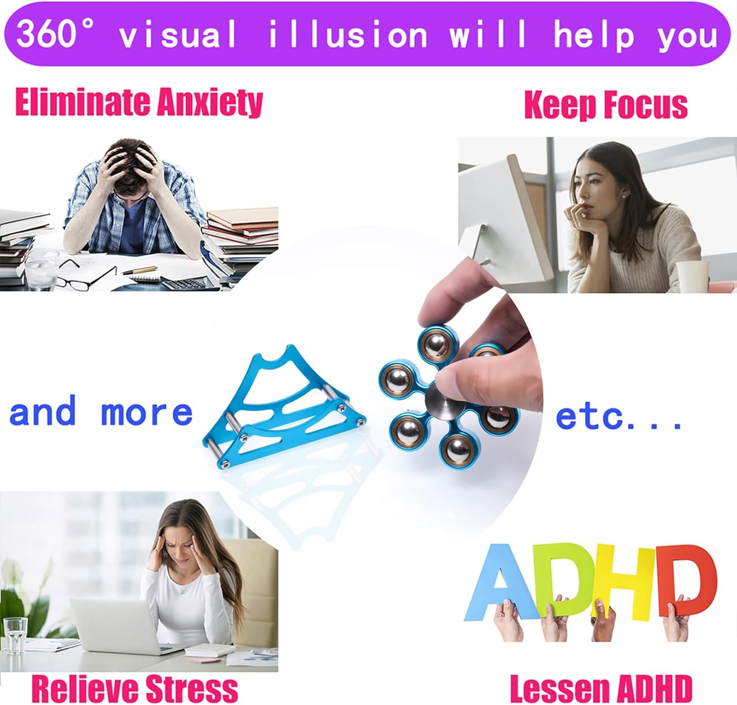 Desk Toys for Fidget Ferris-Wheel Spinner: 4mins Metal Cool-Gadgets Kinetic-EDC-Toy, Cool-Stuff for Kid Children Teen Adult, ADHD Tools Stress Relief Gift for Office Home School Men Woman Christmas