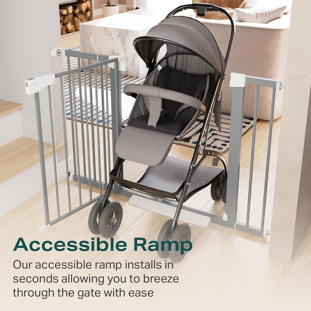 Cumbor 29.7-46" Baby Gate for Stairs, Gifts for Mom-Auto Close Dog Gate for The House, Easy Install Pressure Mounted Pet Gates for Doorways, Easy Walk Thru Wide Safety Gate for Dog, Gray