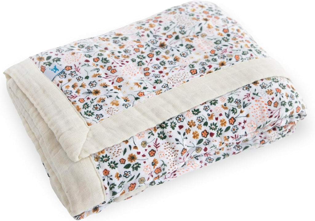 Little Unicorn Newborn Receiving Quilt | Ultra- Soft, Multi-Layered Muslin Fabric | Gift for Newborns & on-The-go (Pressed Petals)