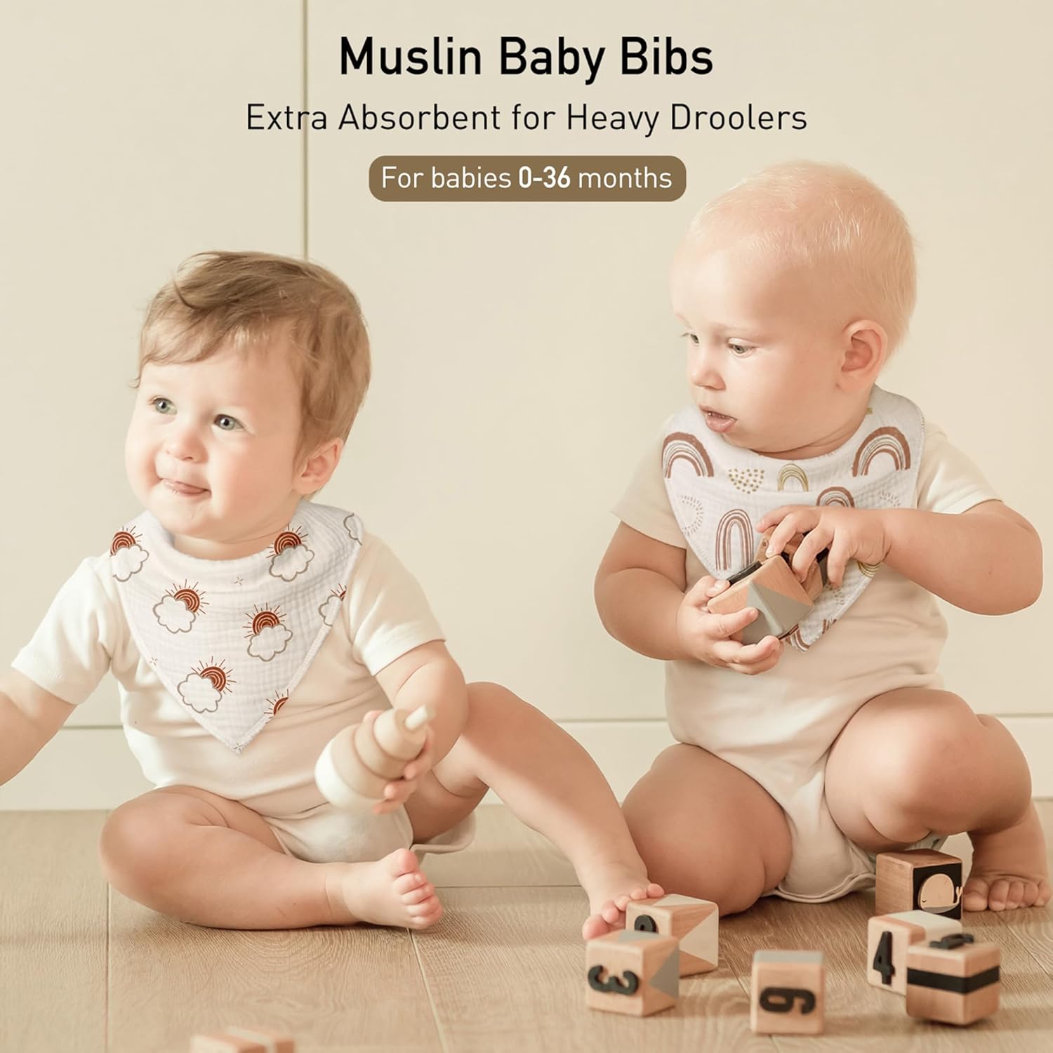 Muslin Baby Bibs 8 Pack, Baby Bandana Drool Bib for Drooling and Teething, Cotton Soft Absorbent for Girls Boys
