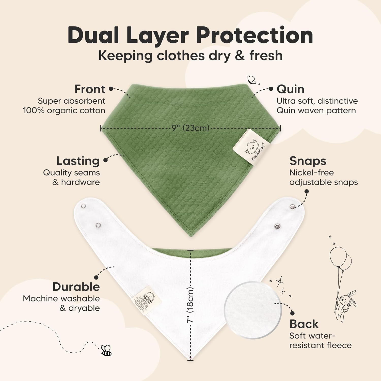 KeaBabies 8-Pack Bandana Bibs for Baby Girls, Boys - Organic Cotton Baby Bibs for Drooling & Teething Newborn, Toddler, Infant 0-36 Months, Extra Soft, Absorbent Cloth with Snaps (Moor)